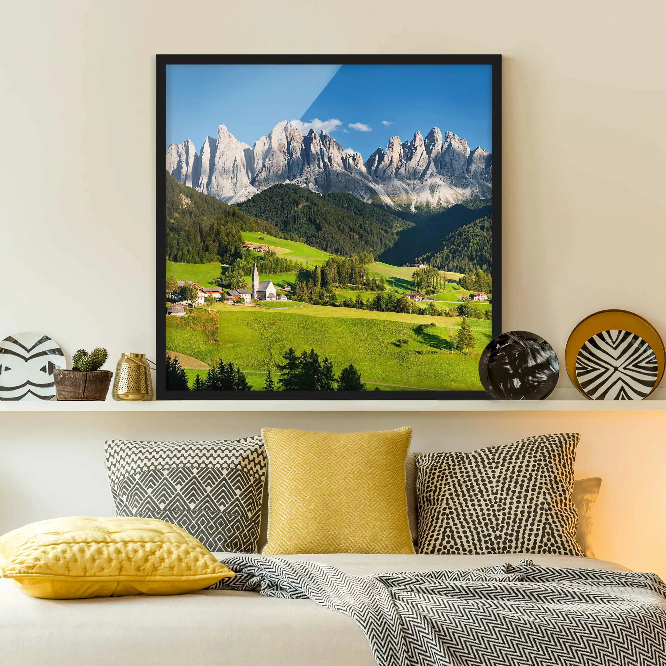Bild mit Rahmen Natur & Landschaft - Quadrat Geislerspitzen in Südtirol günstig online kaufen