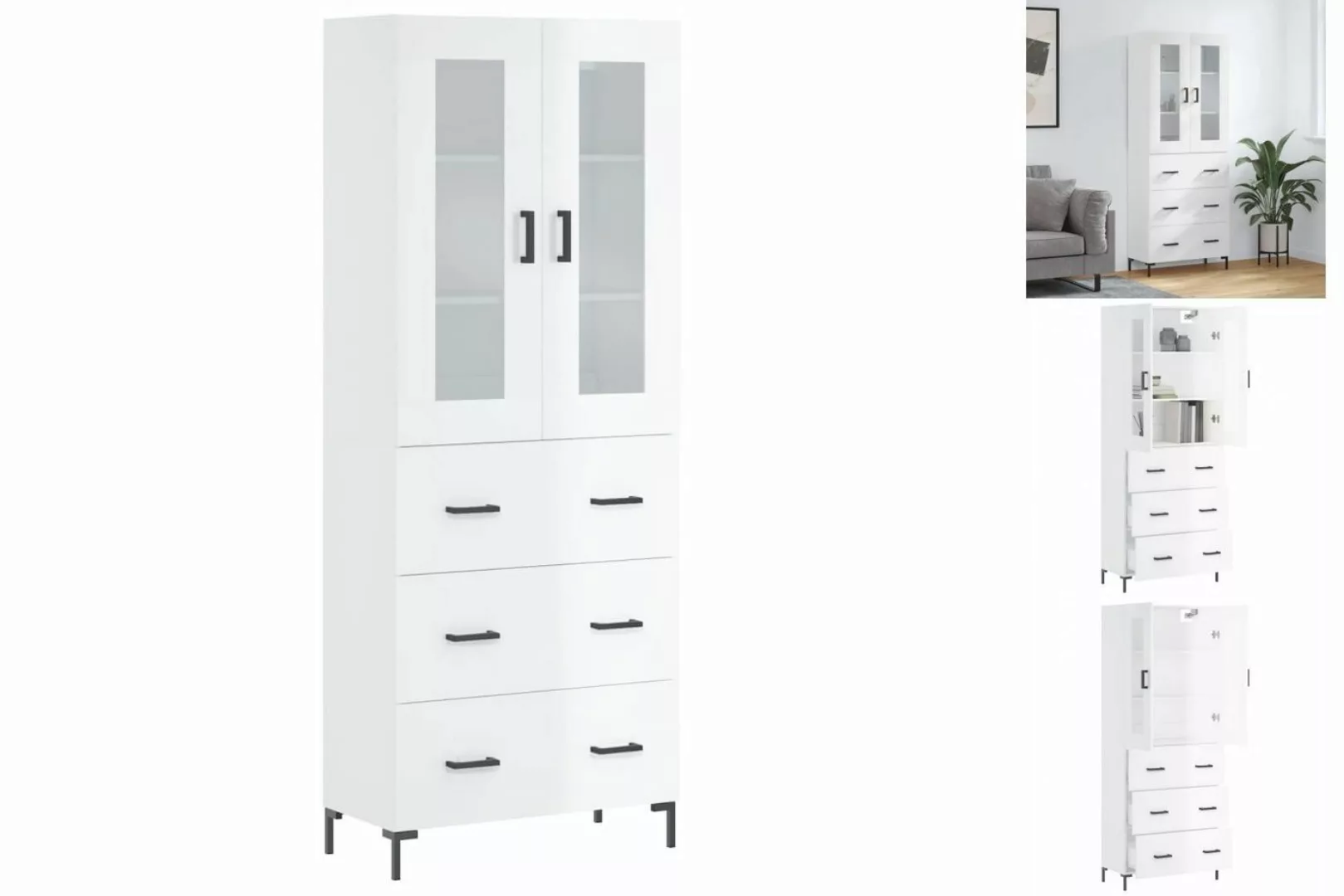 vidaXL Vitrine Highboard Hochglanz-Weiß 69,5x34x180 cm Spanplatte Glas Vitr günstig online kaufen