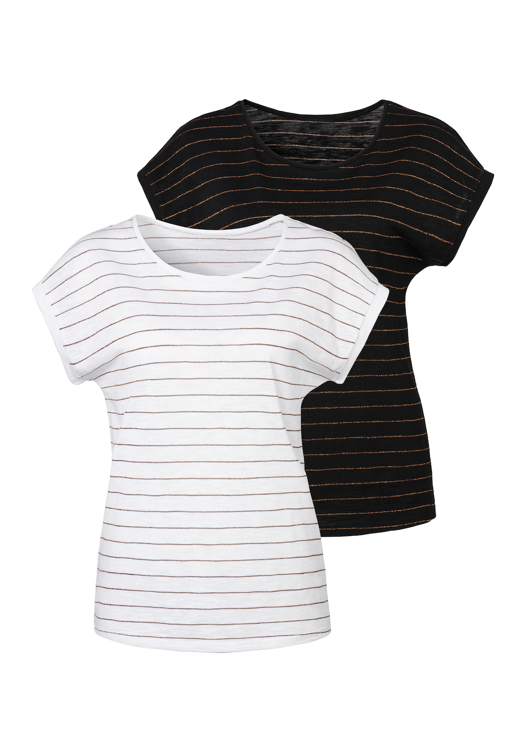 Vivance T-Shirt, (2er-Pack), mit kupferfarbenen Lurex-Streifen günstig online kaufen