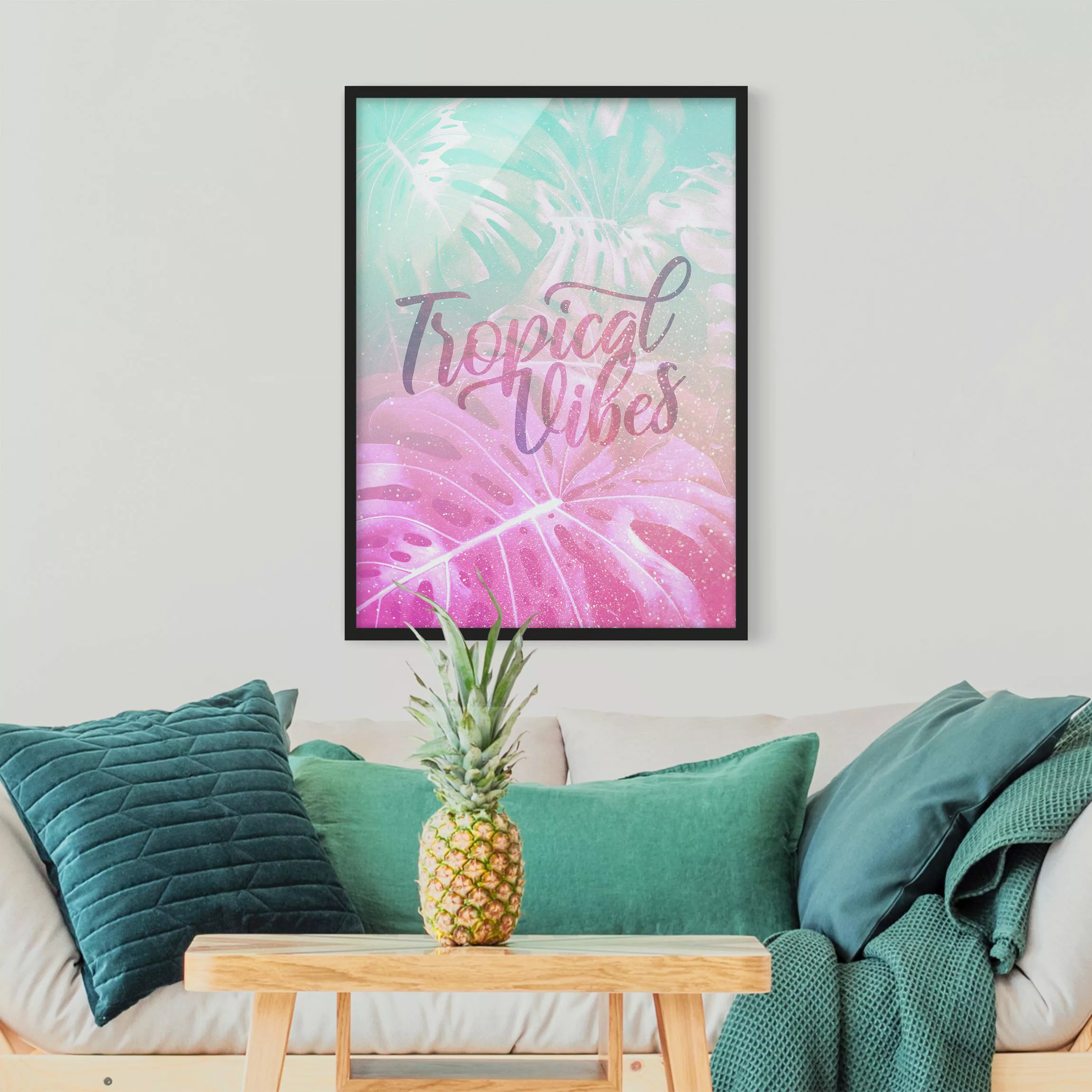 Bild mit Rahmen Spruch - Hochformat Rainbow - Tropical Vibes günstig online kaufen