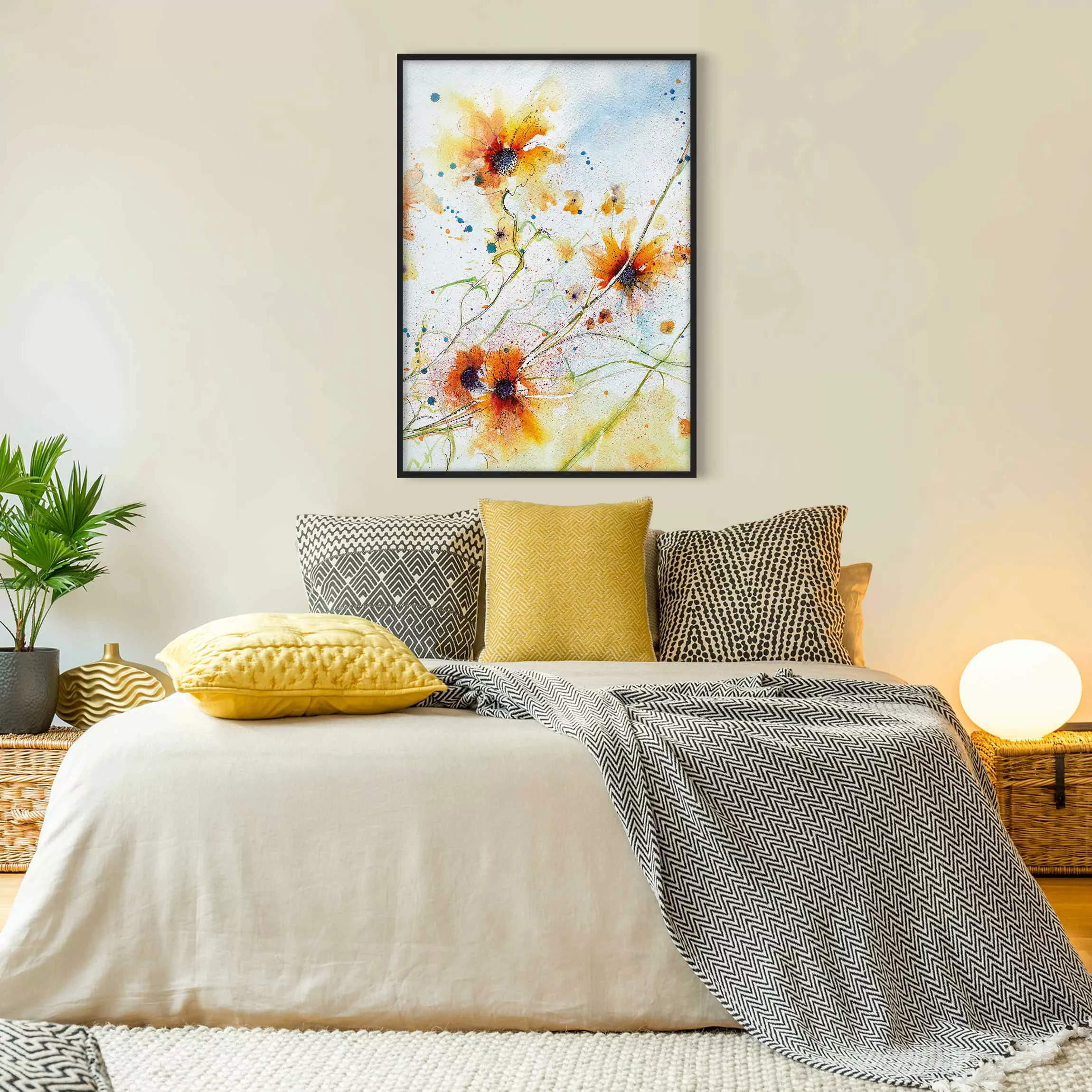 Bild mit Rahmen Blumen - Hochformat Painted Flowers günstig online kaufen