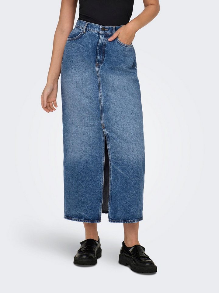 ONLY Sommerrock Maxi Jeans Rock mit Schlitz Stone Denim Wash 7487 in Blau günstig online kaufen