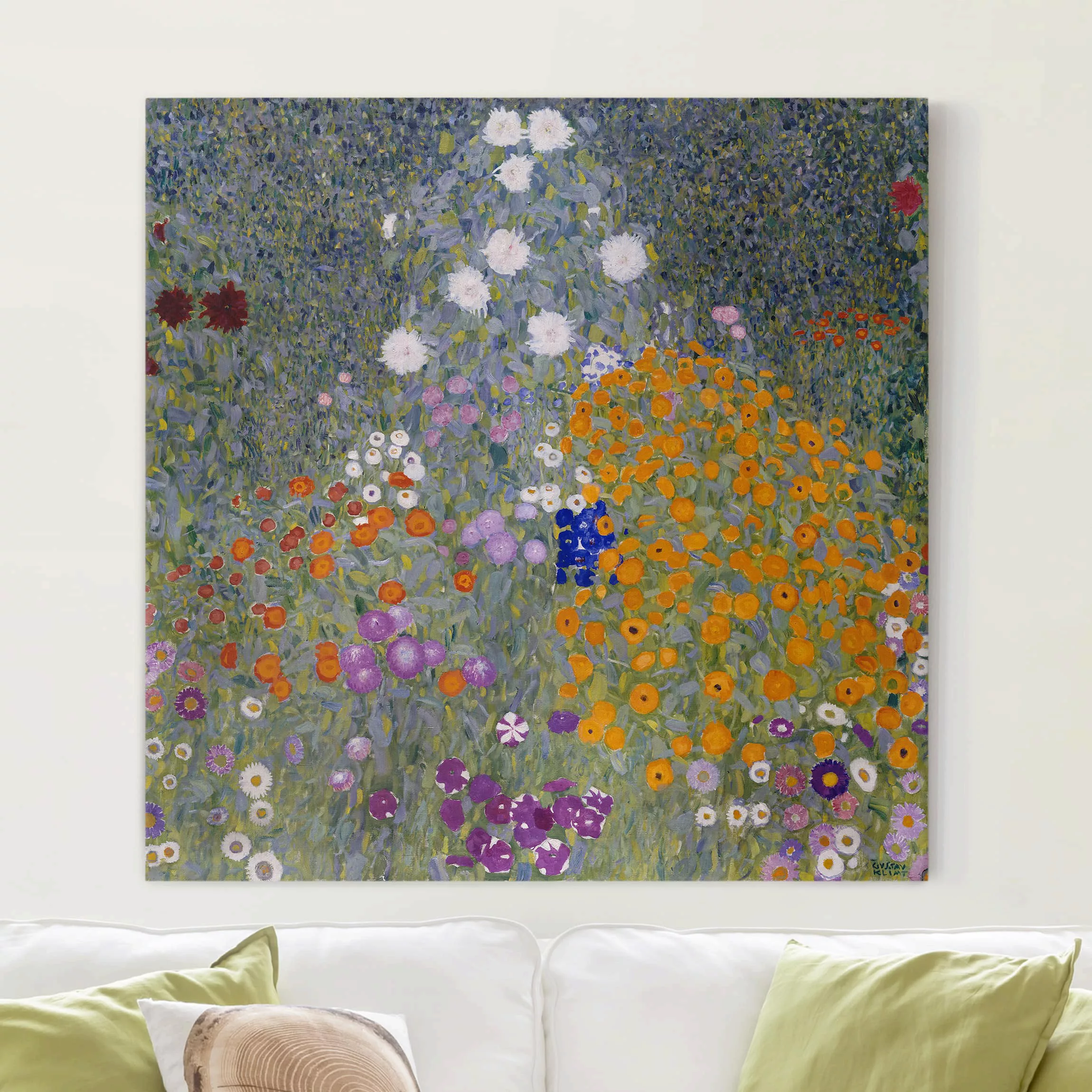 Leinwandbild Kunstdruck - Quadrat Gustav Klimt - Bauerngarten günstig online kaufen