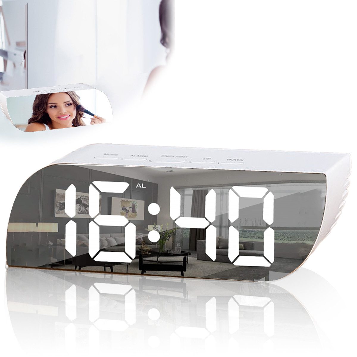 RWEUOQ Funkwecker Multifunktionswecker mit Spiegel, LED-Augenschutz, günstig online kaufen