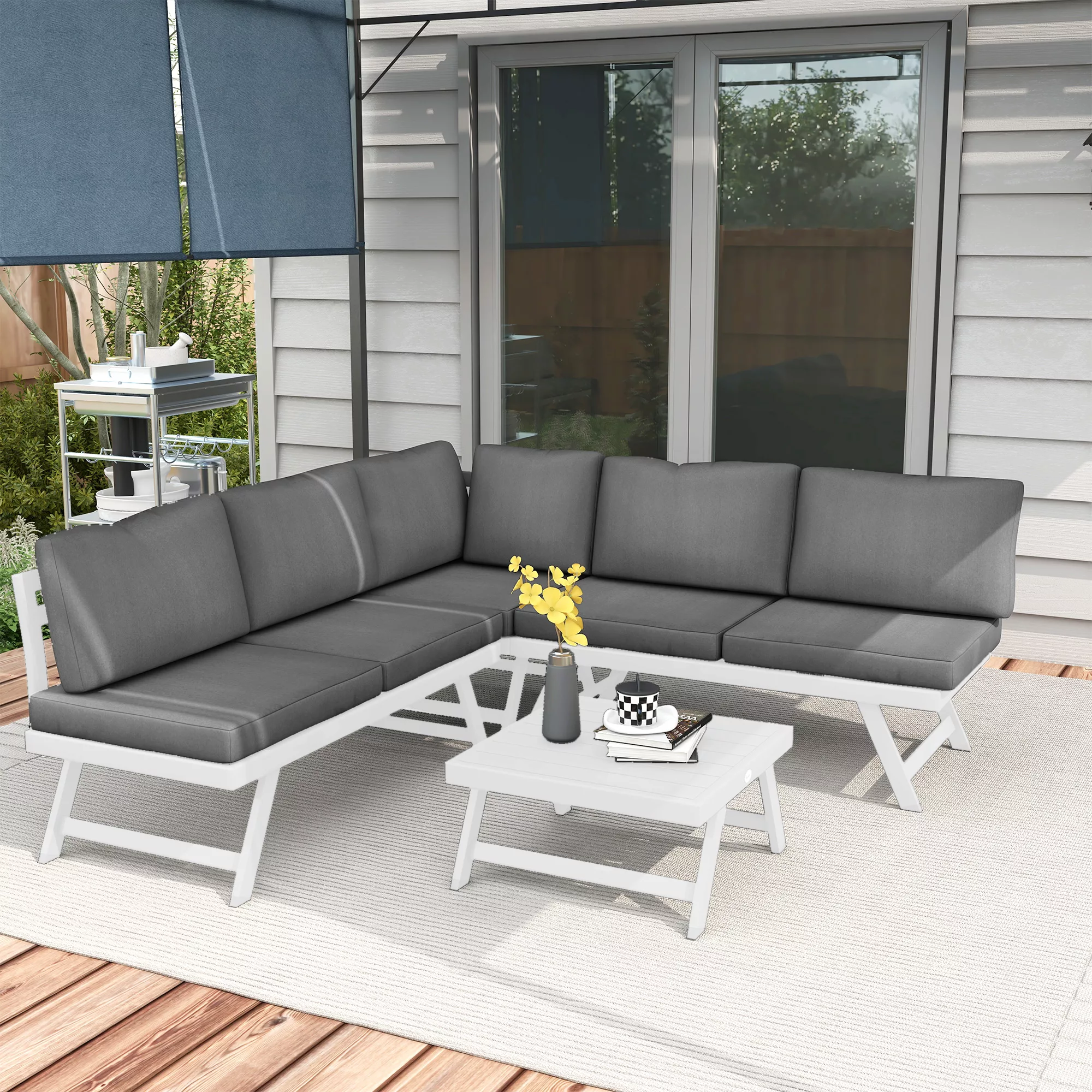 Outsunny 4-tlg. Gartenmöbel-Set, Balkonmöbel-Set mit Ecksofa, Doppelsofa, C günstig online kaufen