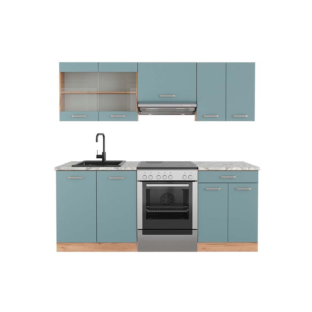 Vicco Küchenzeile R-Line, Blau-Grau/Goldkraft Eiche, 200 günstig online kaufen