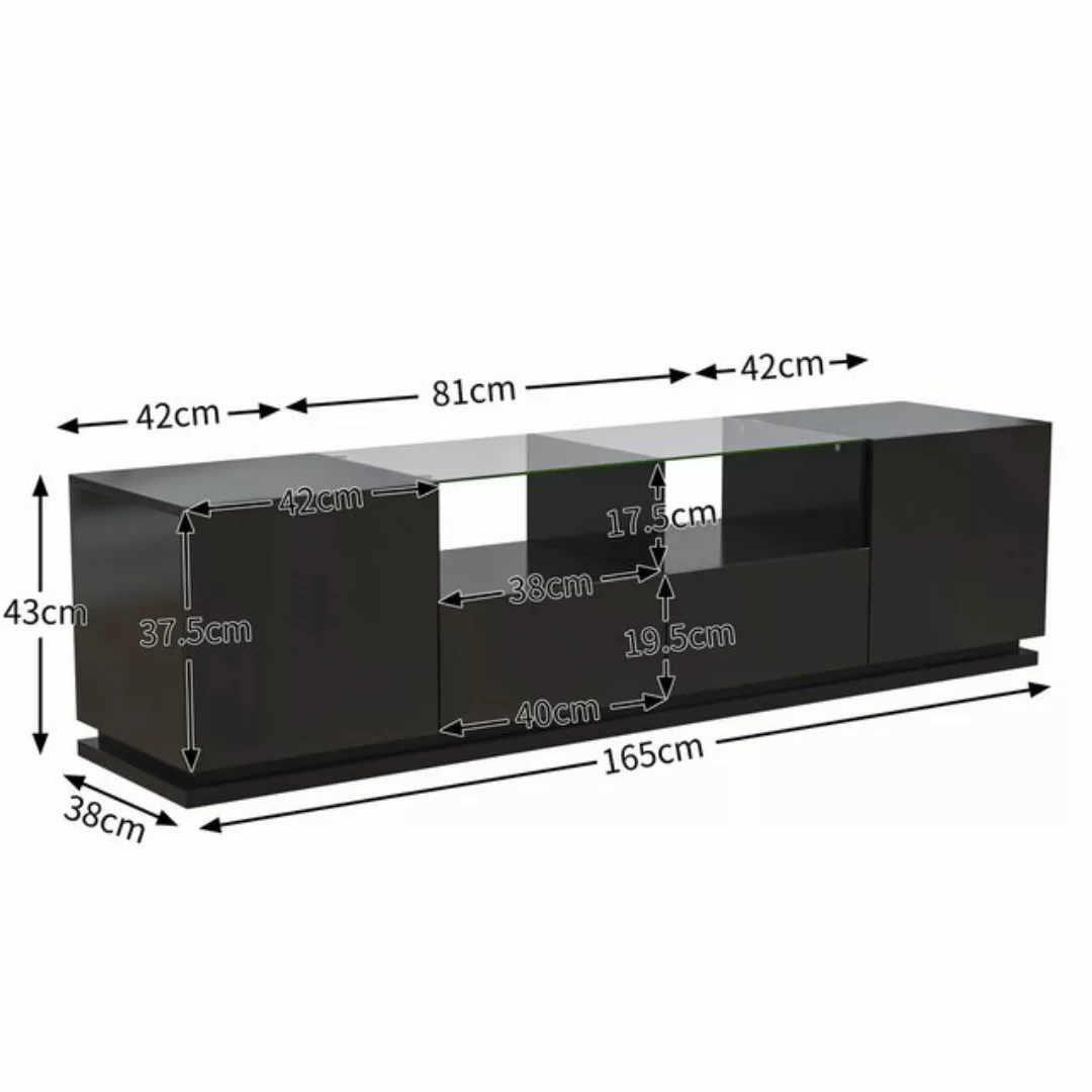 Ulife TV-Schrank Hochglanz Lowboard mit Glasböden, zwei Schubladen und zwei günstig online kaufen