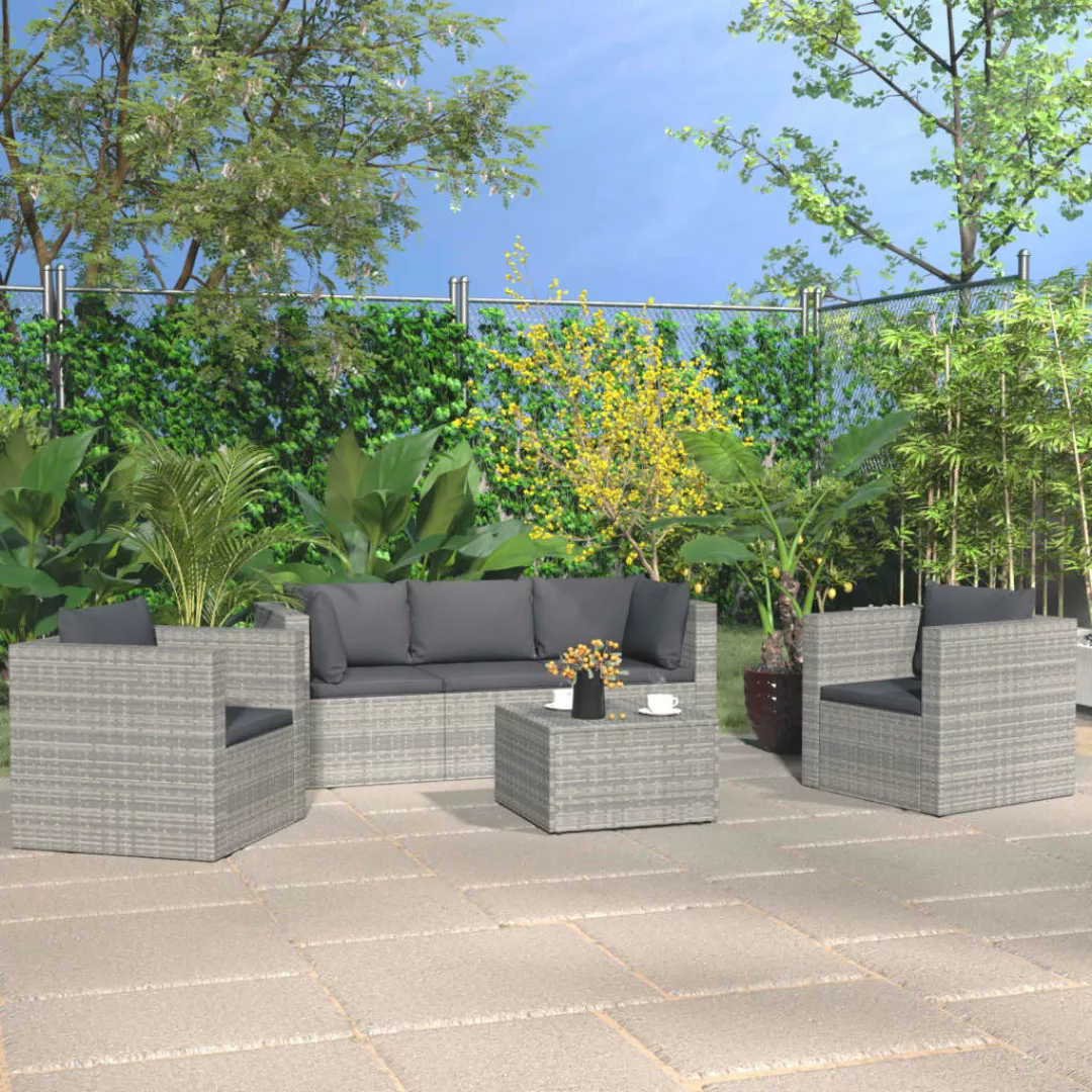 4-tlg. Garten-lounge-set Mit Kissen Poly Rattan Grau günstig online kaufen