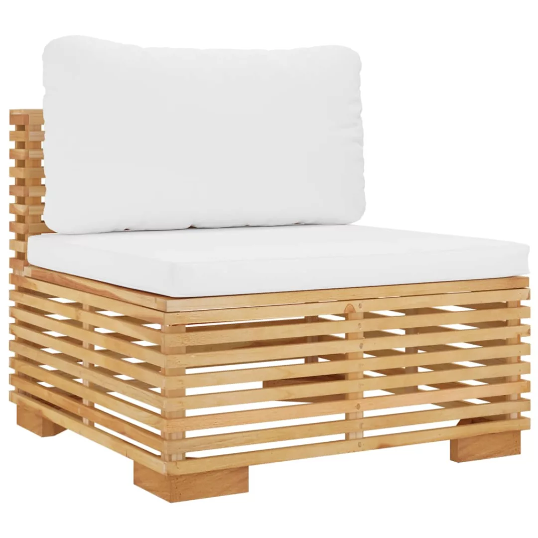 Vidaxl Garten-mittelsofa Mit Creme Kissen Massivholz Teak günstig online kaufen