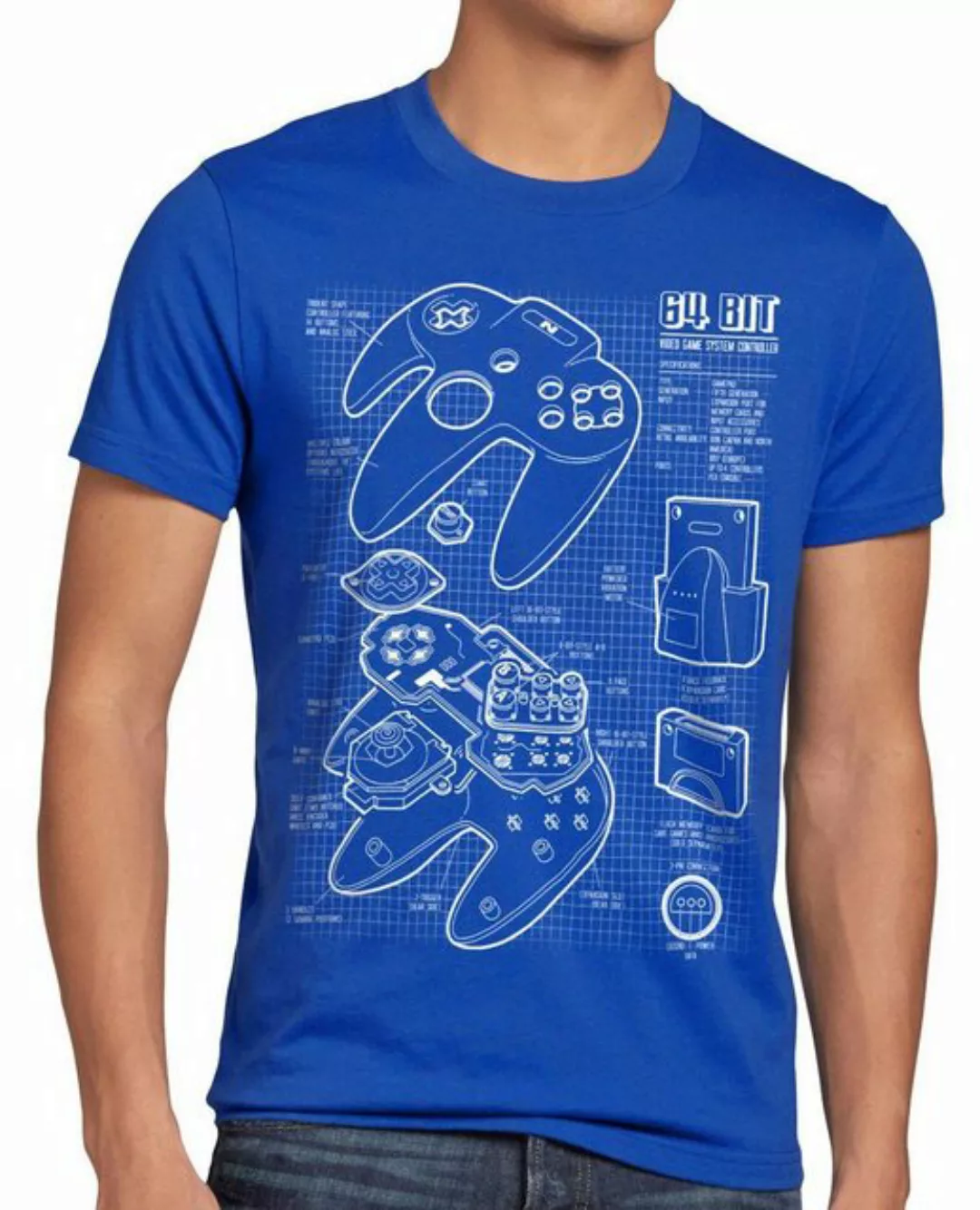 Print-Shirt Herren T-Shirt N64 Blaupause gamer 64 nintendo controller mario günstig online kaufen