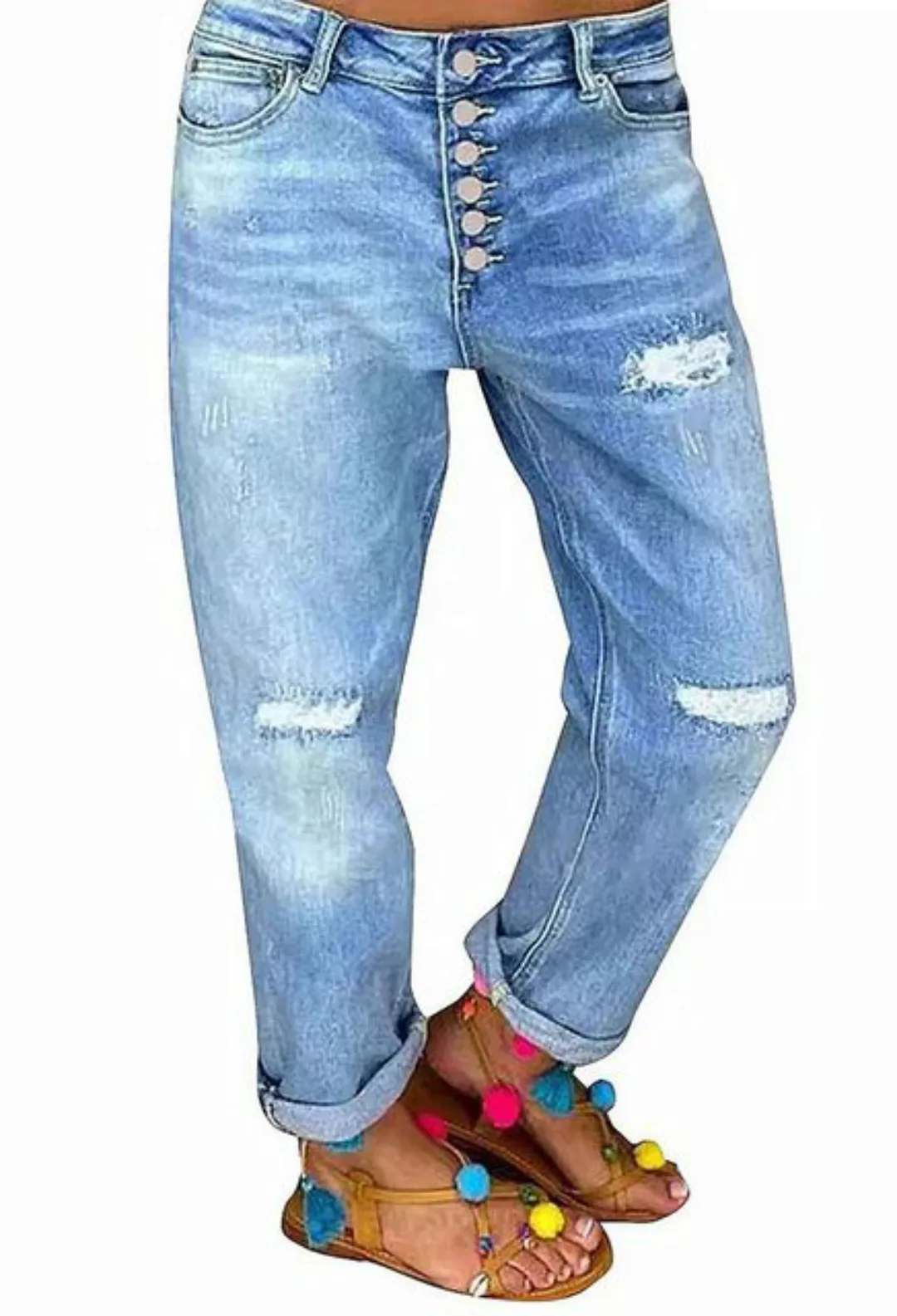 CHENIN Slouchy Jeans Zerrissene damenjeans, lockere, gerade freizeithosen L günstig online kaufen