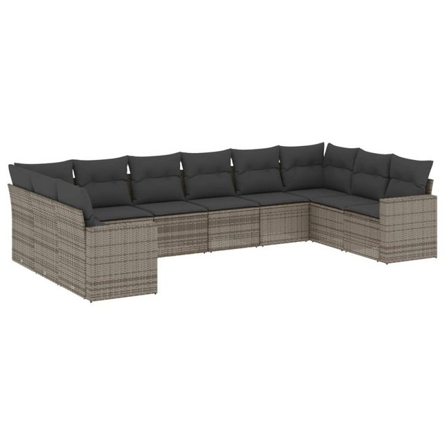 vidaXL Sofaelement 10-tlg. Garten-Sofagarnitur mit Kissen Grau Poly Rattan günstig online kaufen