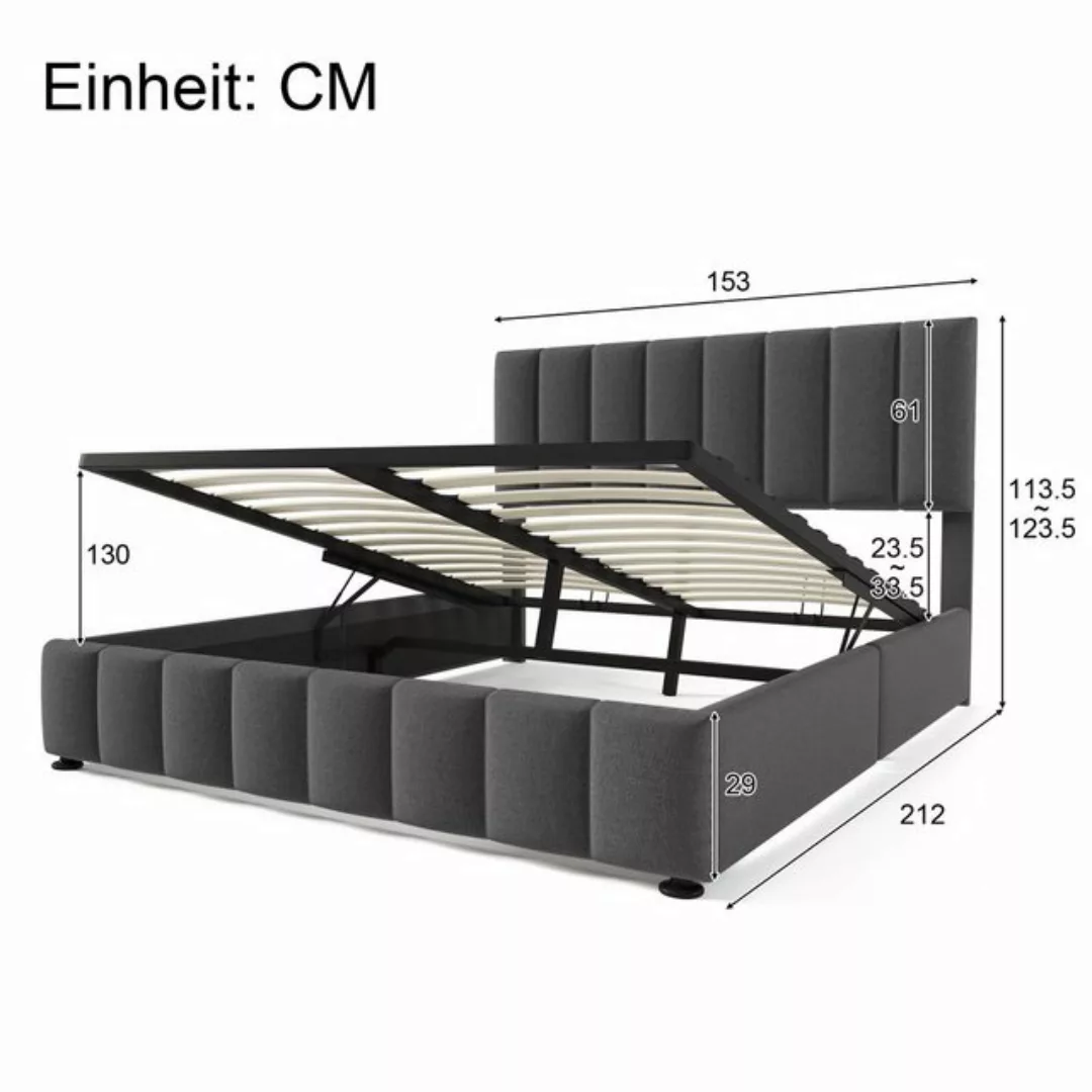 Ulife Boxspringbett graues und hydraulisches Doppelbett mit großem Stauraum günstig online kaufen