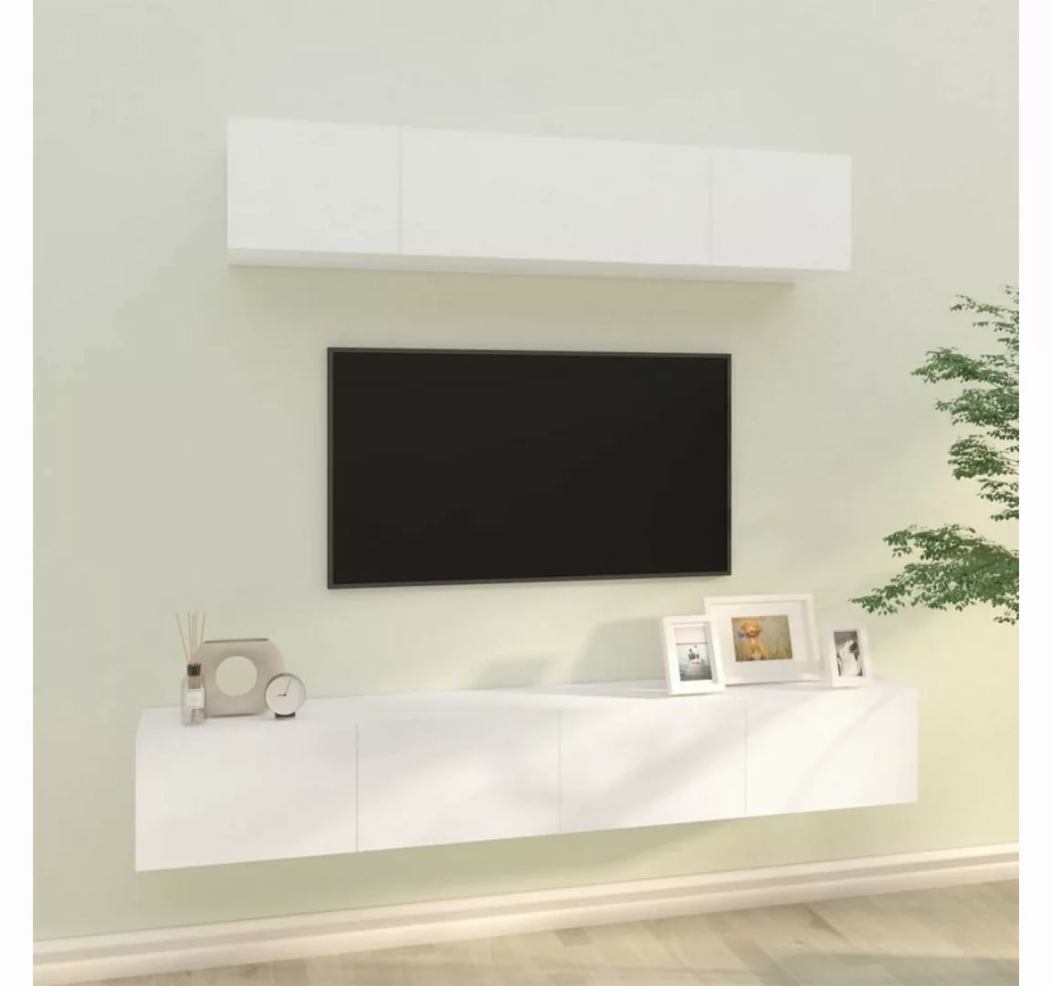vidaXL TV-Schrank 4-tlg. TV-Schrank-Set Weiß Holzwerkstoff (4-St) günstig online kaufen