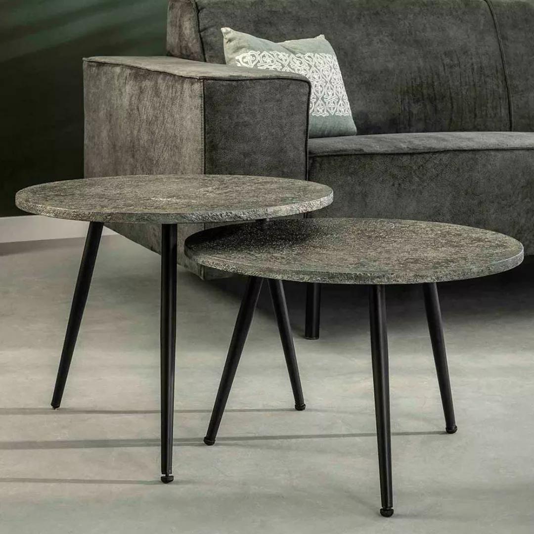 Sofa Beistelltisch Set in Grau metallic rund (zweiteilig) günstig online kaufen