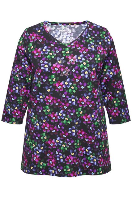 Ulla Popken Rundhalsshirt Shirt Pima Cotton A-Linie V-Ausschnitt 3/4-Arm günstig online kaufen