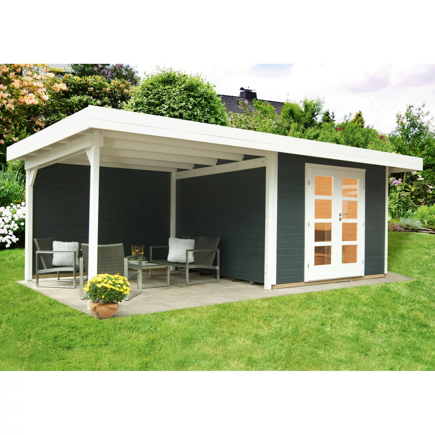 W. Finnhaus Holz-Gartenhaus Relax Lounge C Anthr. BxT 590x301 dav. 295 cm A günstig online kaufen