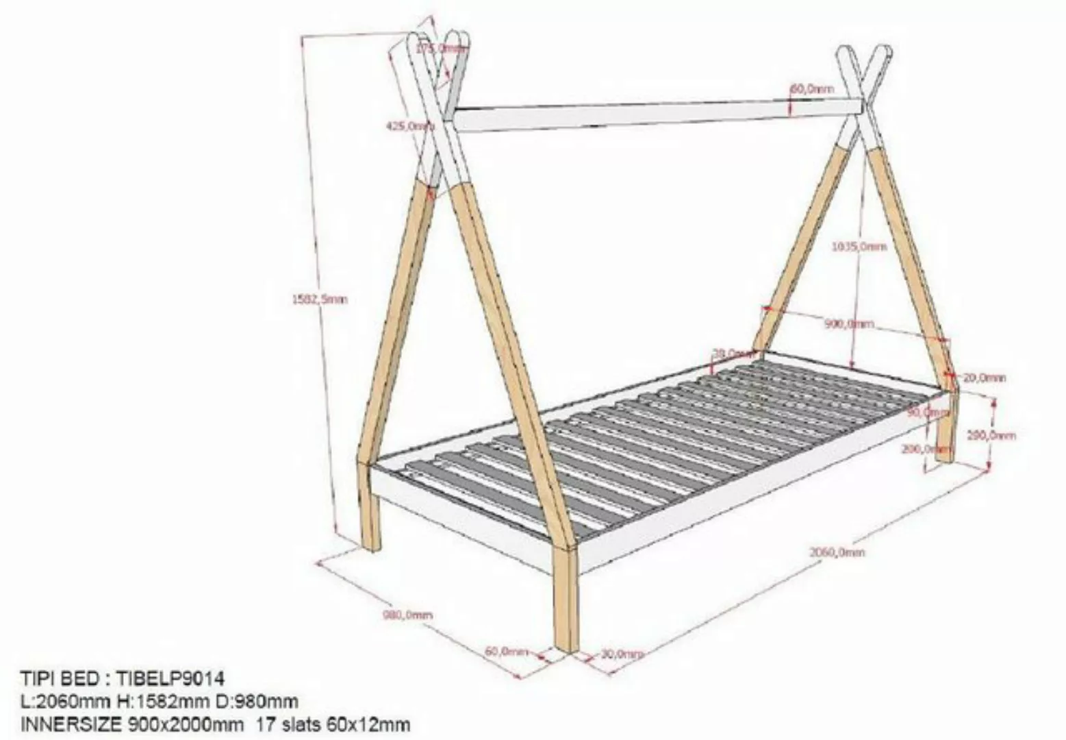 Vipack Kinderbett Tipi (Made in Europe), mit Rolllattenrost, wahlweise mit günstig online kaufen