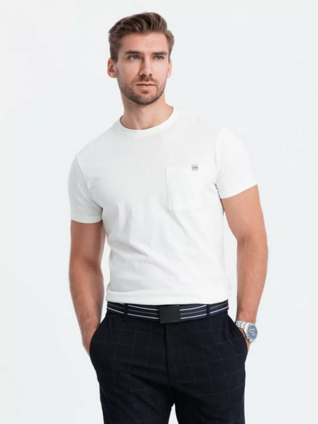 OMBRE T-Shirt Gestricktes Herren-T-Shirt mit Brusttasche günstig online kaufen