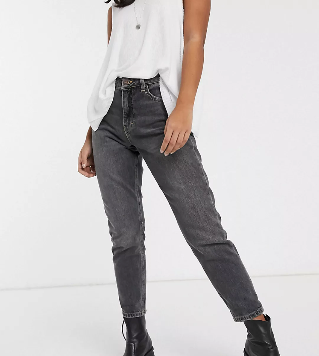 Topshop Petite – Mom-Jeans in verwaschenem Schwarz günstig online kaufen