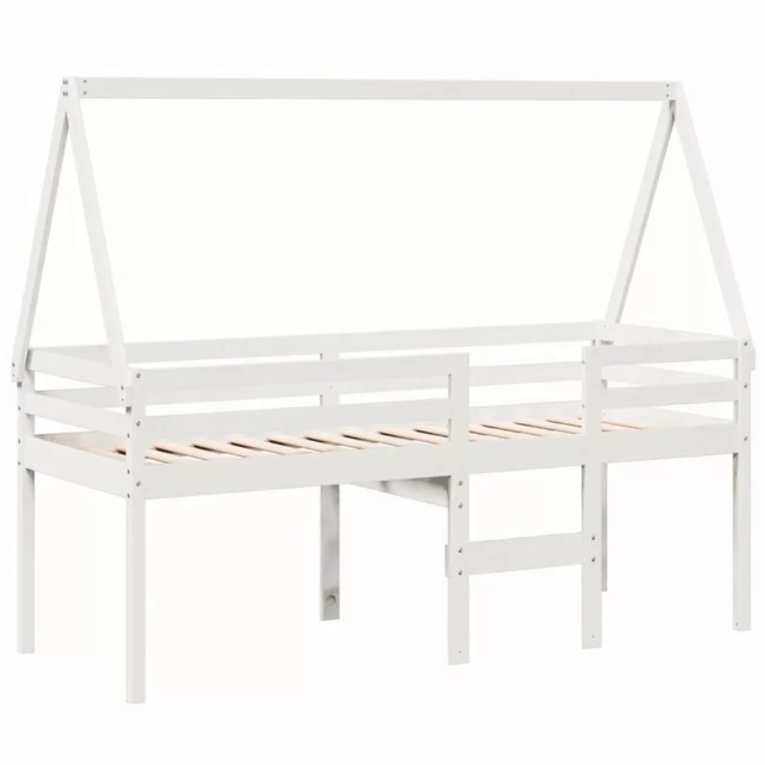 vidaXL Bett Hochbett mit Dach Weiß 75x190 cm Massivholz Kiefer günstig online kaufen