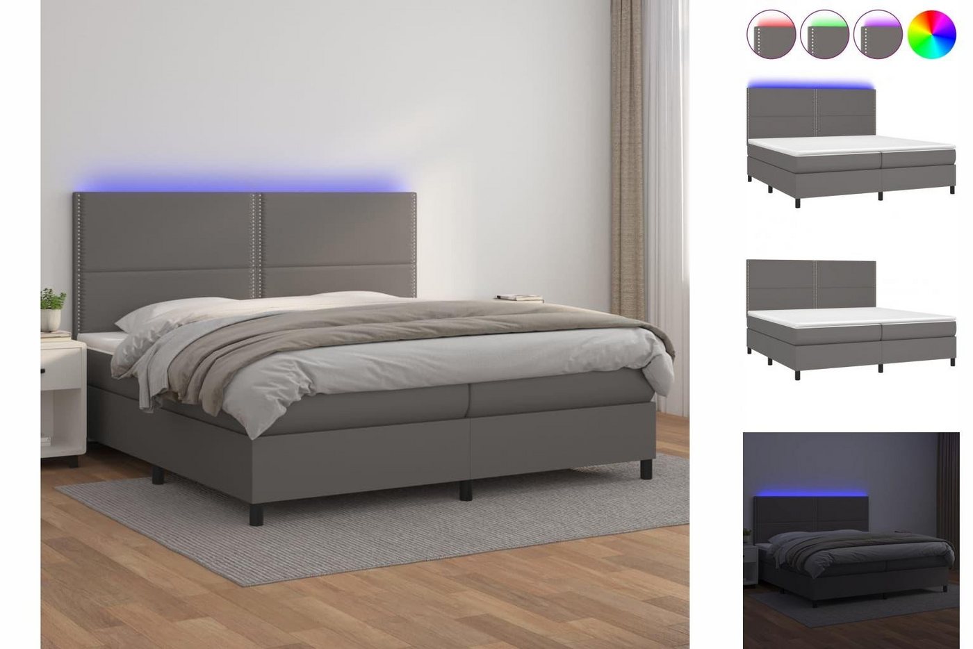 vidaXL Bettgestell Boxspringbett mit Matratze LED Grau 200x200 cm Kunstlede günstig online kaufen