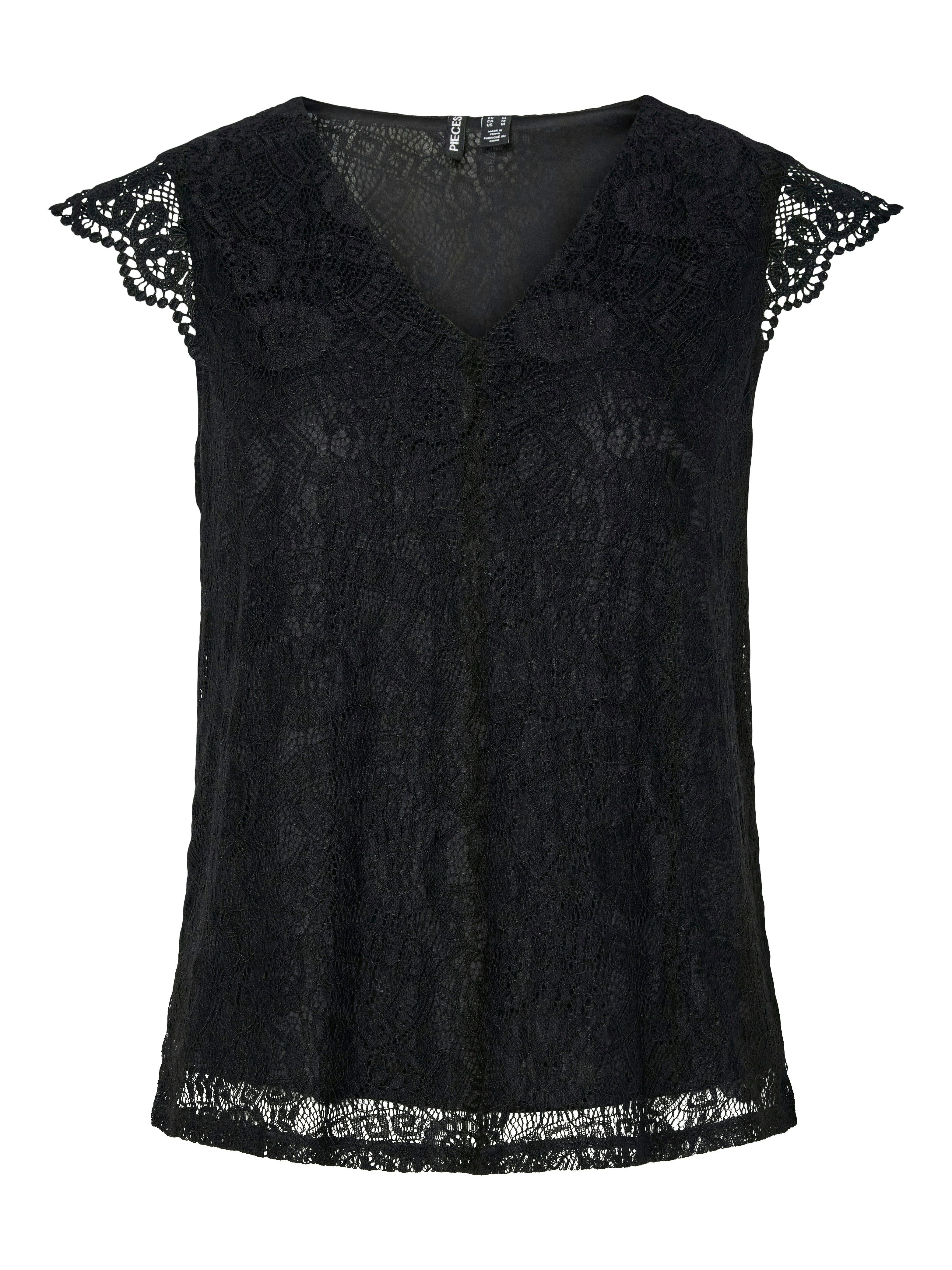 pieces Spitzentop PCOLLINE SL LACE V-NECK günstig online kaufen