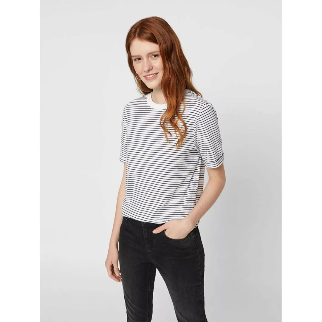 Pieces Ria Fold Up Kurzärmeliges T-shirt XS Bright White / Stripes Maritime günstig online kaufen
