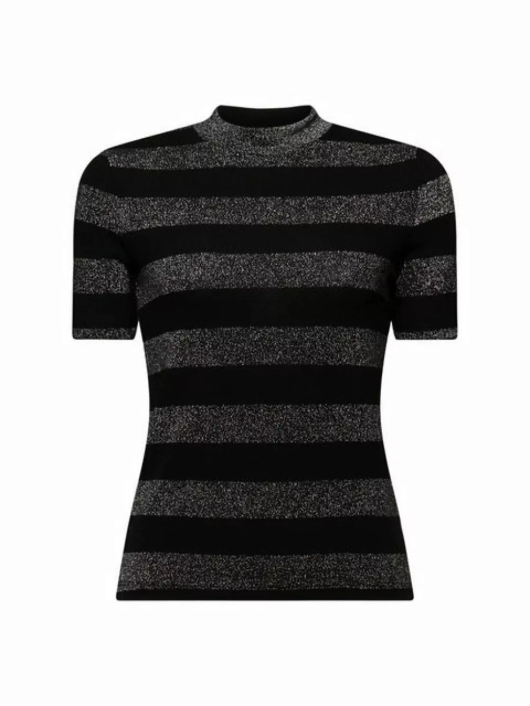 Esprit T-Shirt Gestreiftes Glitzer-T-Shirt mit Stehkragen (1-tlg) günstig online kaufen