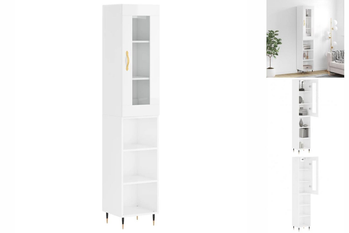 vidaXL Vitrine Highboard Hochglanz-Weiß 34,5x34x180 cm Spanplatte Glas Vitr günstig online kaufen