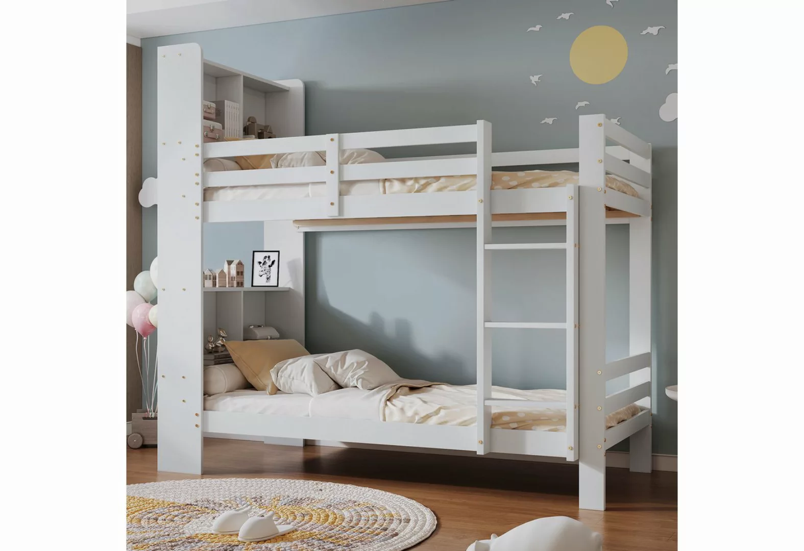 TavilaEcon Etagenbett Kinderbett Stauraum-Holzbett mit Regalen und dreistuf günstig online kaufen