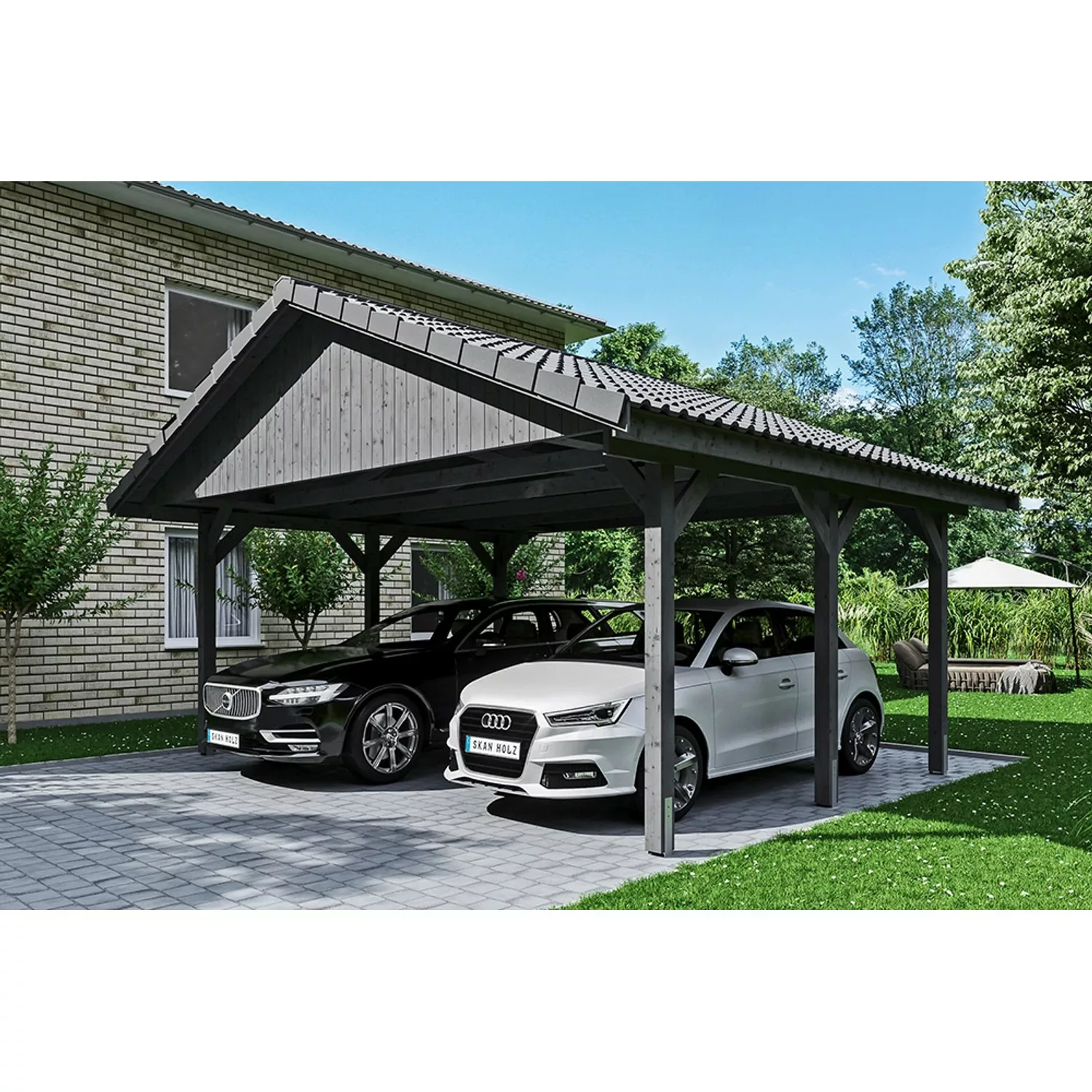 Satteldach-Carport Wallgau Schiefergrau 620 x 500 cm Dachlattung günstig online kaufen
