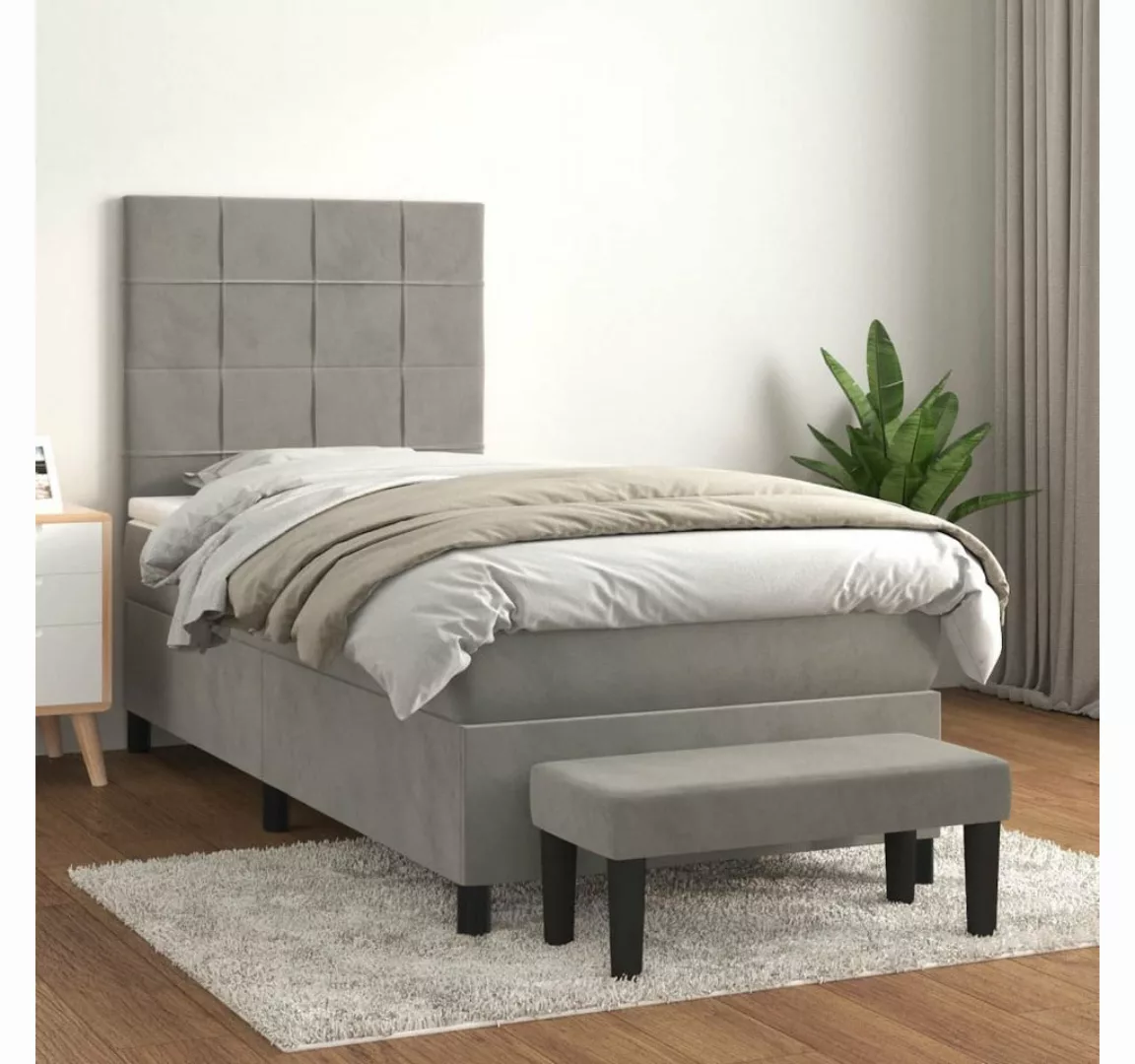 vidaXL Boxspringbett Boxspringbett mit Matratze Hellgrau 100x200 cm Samt Be günstig online kaufen