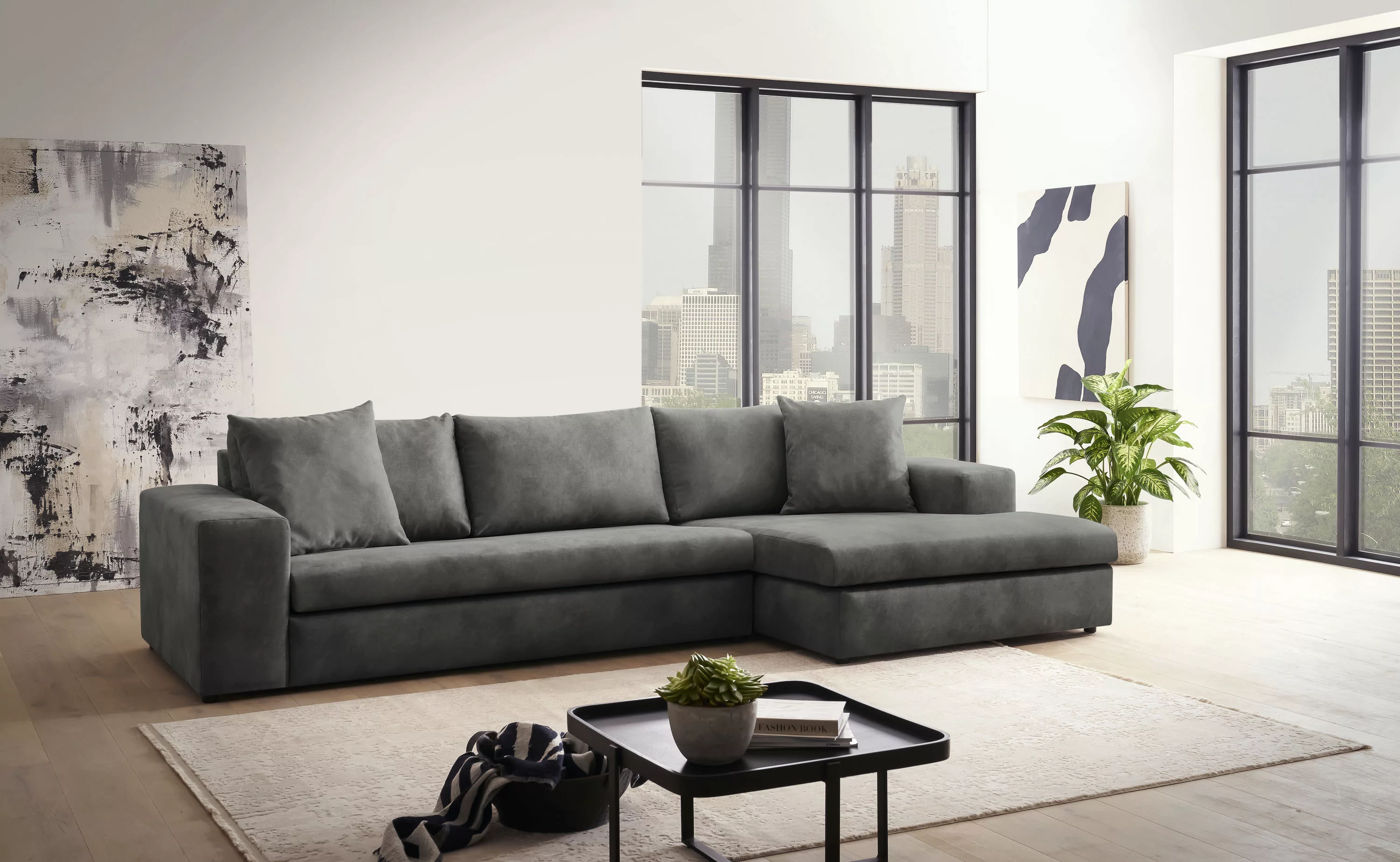 andas Ecksofa »SLEETLAND XXL in Samtvelours oder Vintage-Leder-Optik, L-For günstig online kaufen