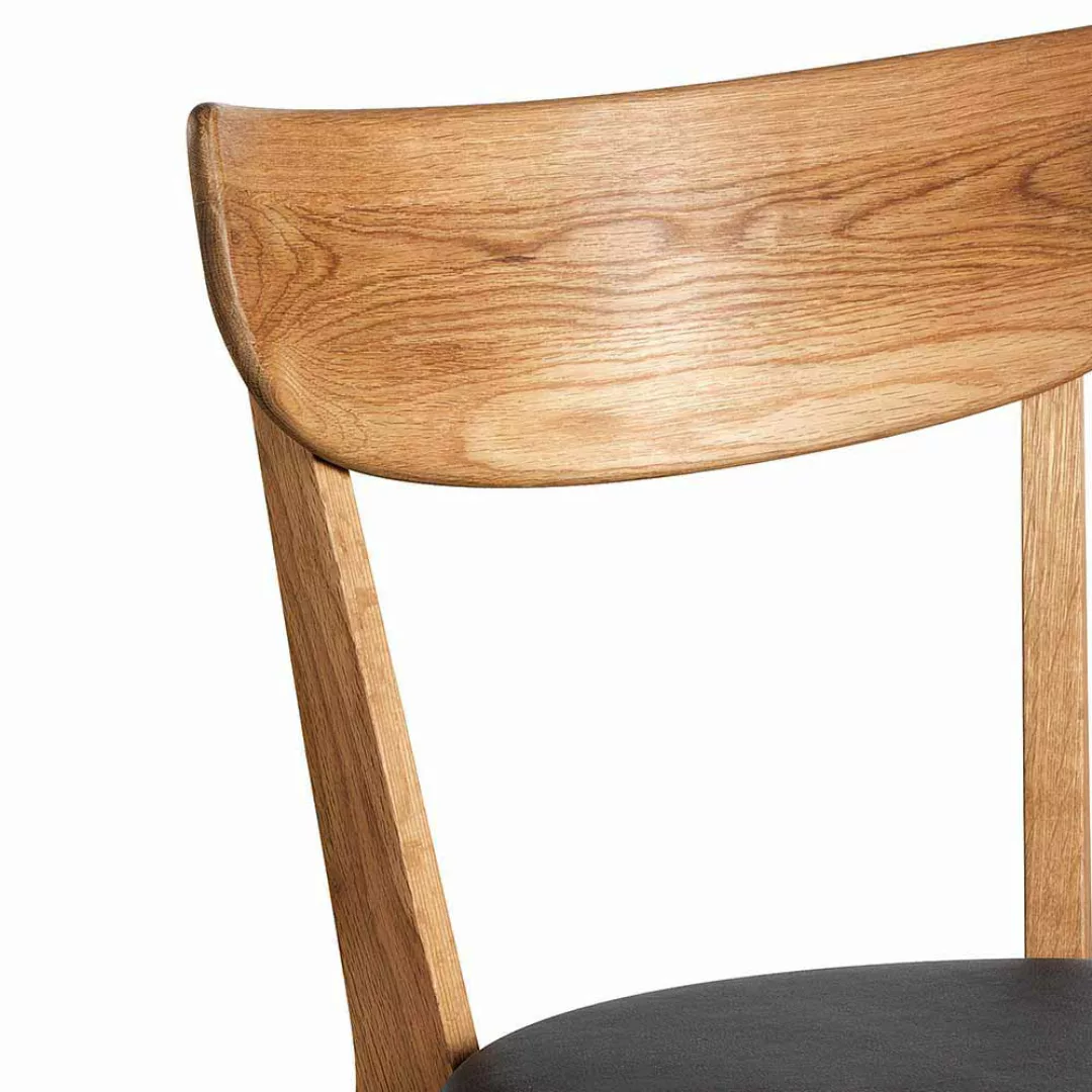 Stuhl aus Eiche Massivholz Schwarz Kunstleder (2er Set) günstig online kaufen
