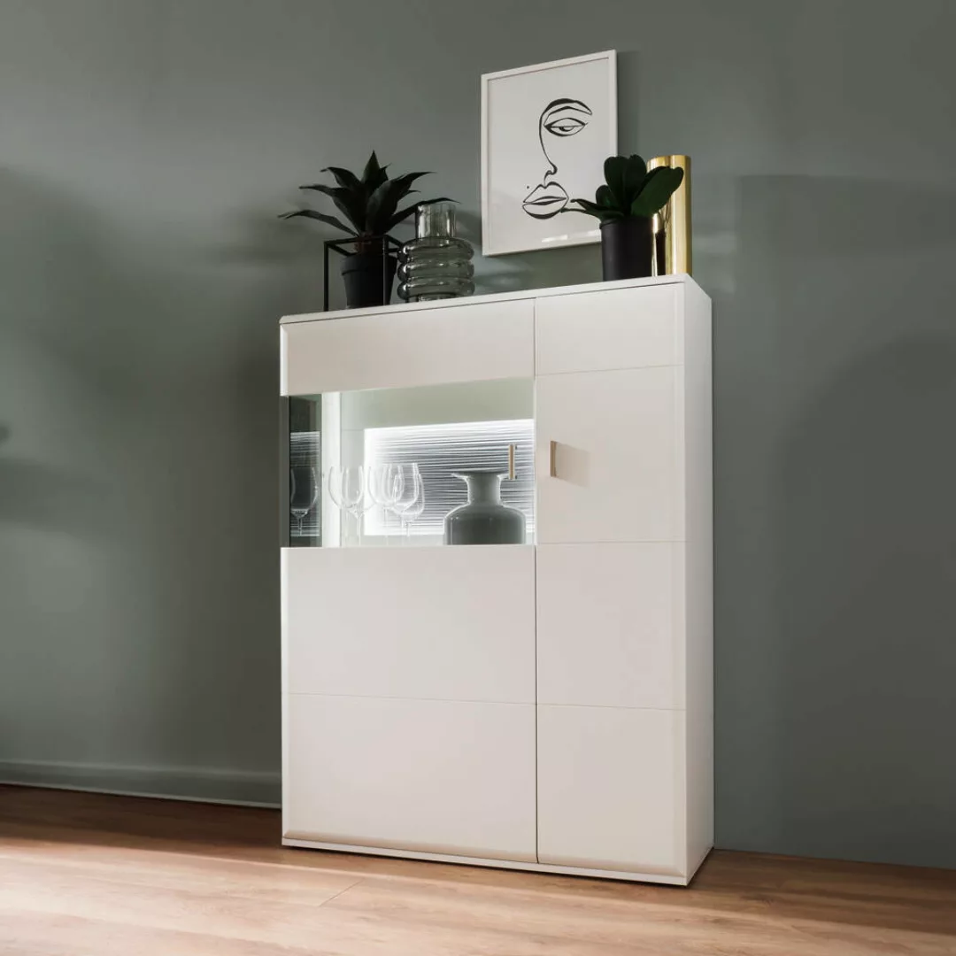 Highboard Vitrine weiß matt 90 cm ALIA-05 mit Beleuchtung günstig online kaufen