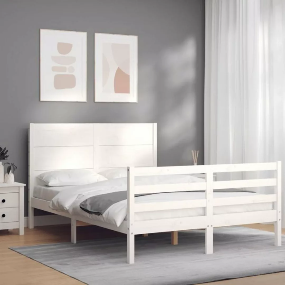 vidaXL Bett Massivholzbett mit Kopfteil Weiß günstig online kaufen