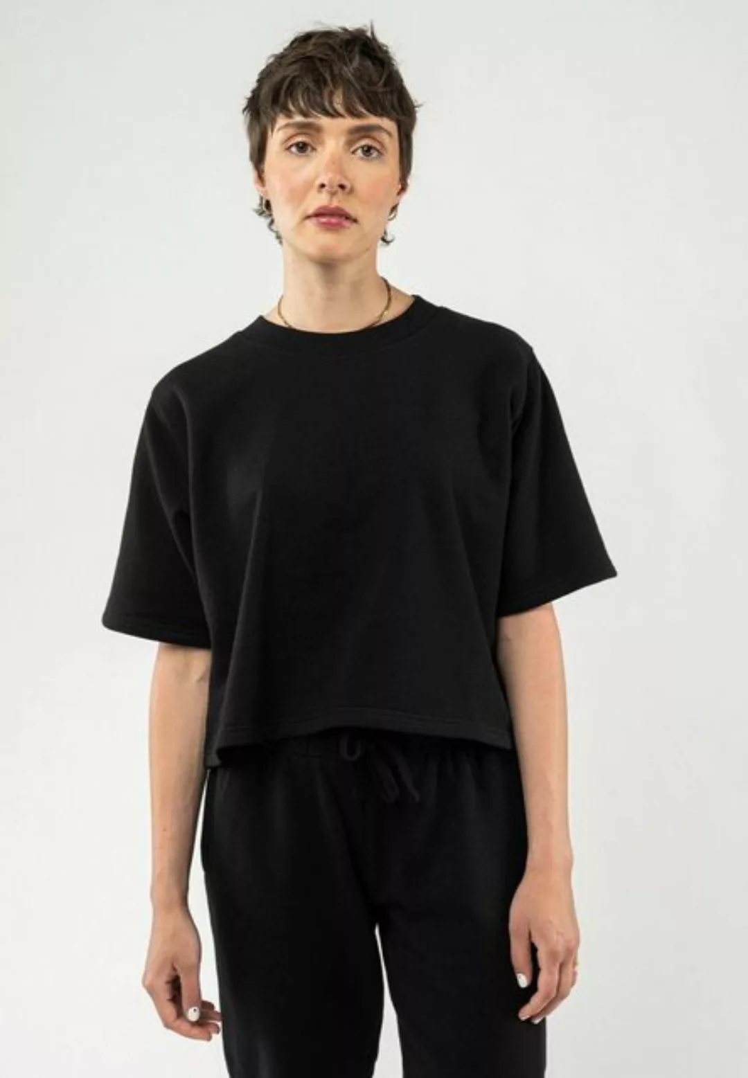 MELA Sweatshirt French Terry Cropped T-Shirt DEEPALI Rippbündchen günstig online kaufen