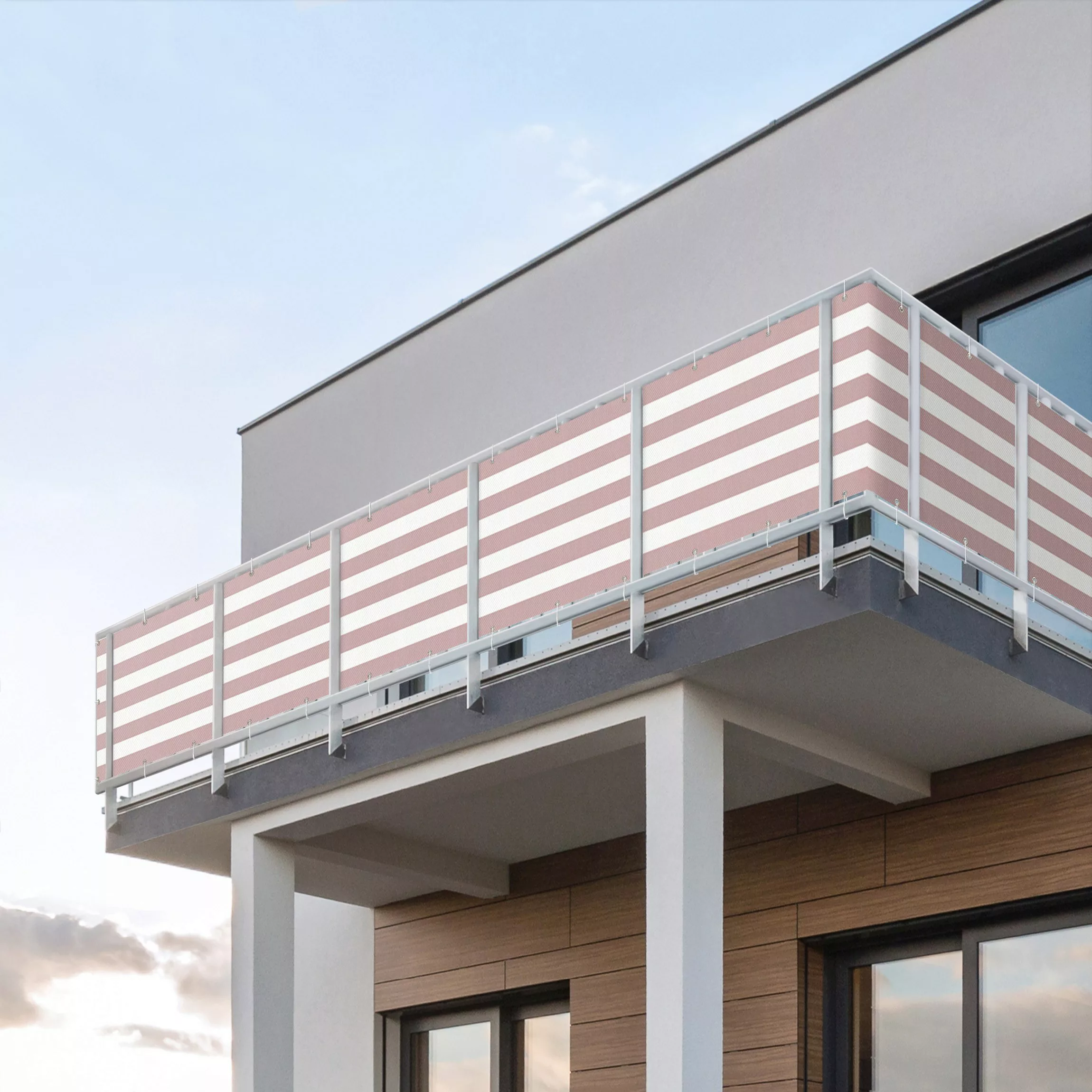 Balkon Sichtschutz Querstreifen in Altrosa günstig online kaufen