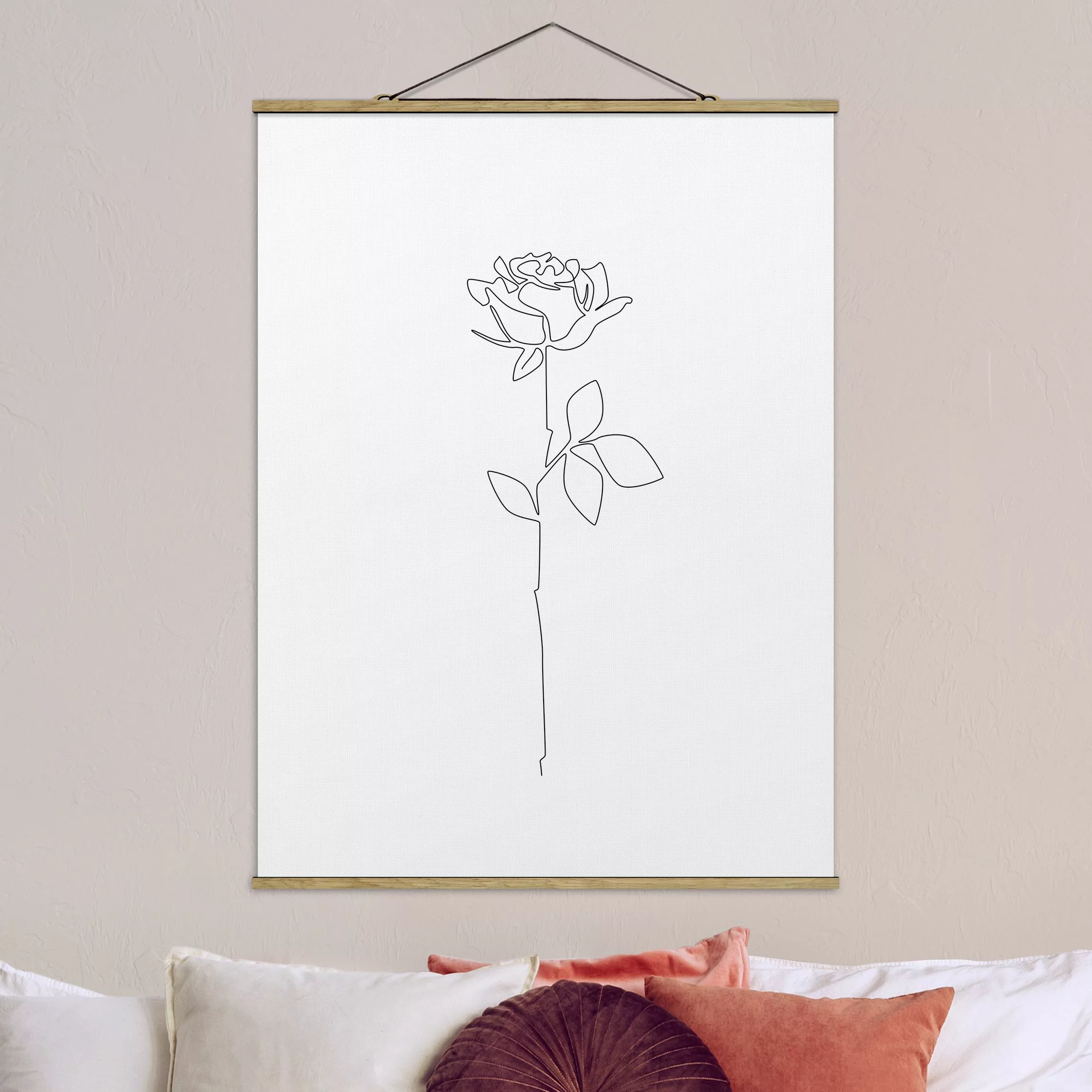 Stoffbild mit Posterleisten Line Art Blumen - Rose günstig online kaufen