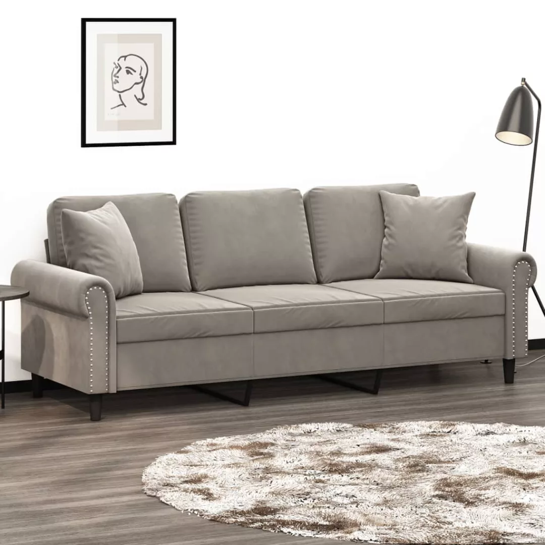 Vidaxl 3-sitzer-sofa Mit Kissen Hellgrau 180 Cm Samt günstig online kaufen