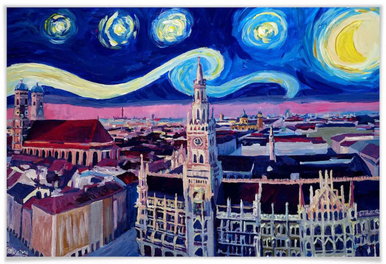 Wall-Art Poster "van Gogh Stil München bei Nacht", Stadt, (1 St.), Poster o günstig online kaufen