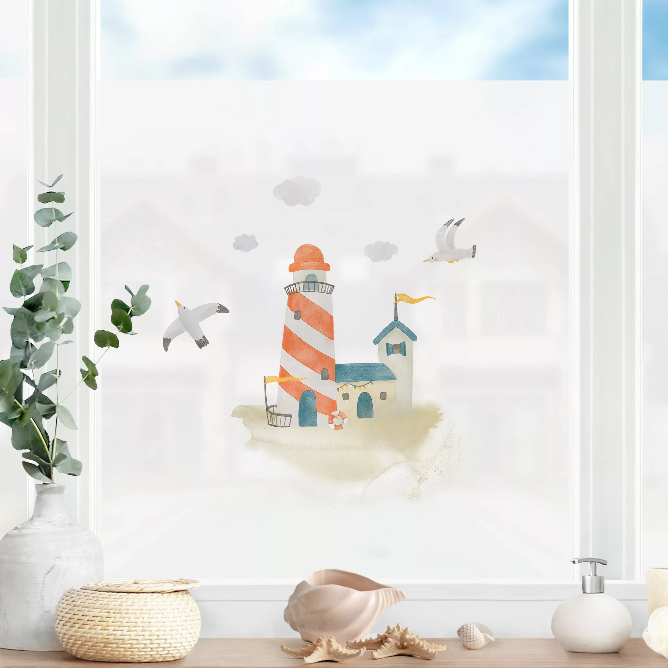 Fensterfolie Maritim - Möwen am Leuchttum günstig online kaufen