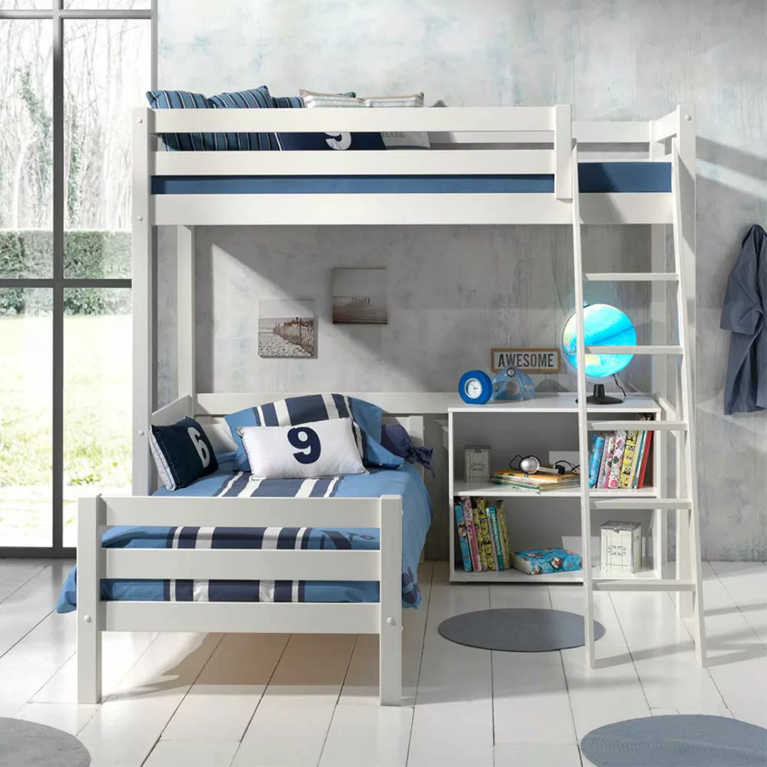 Kinderetagenbett aus Kiefer Massivholz Weiß Regal günstig online kaufen
