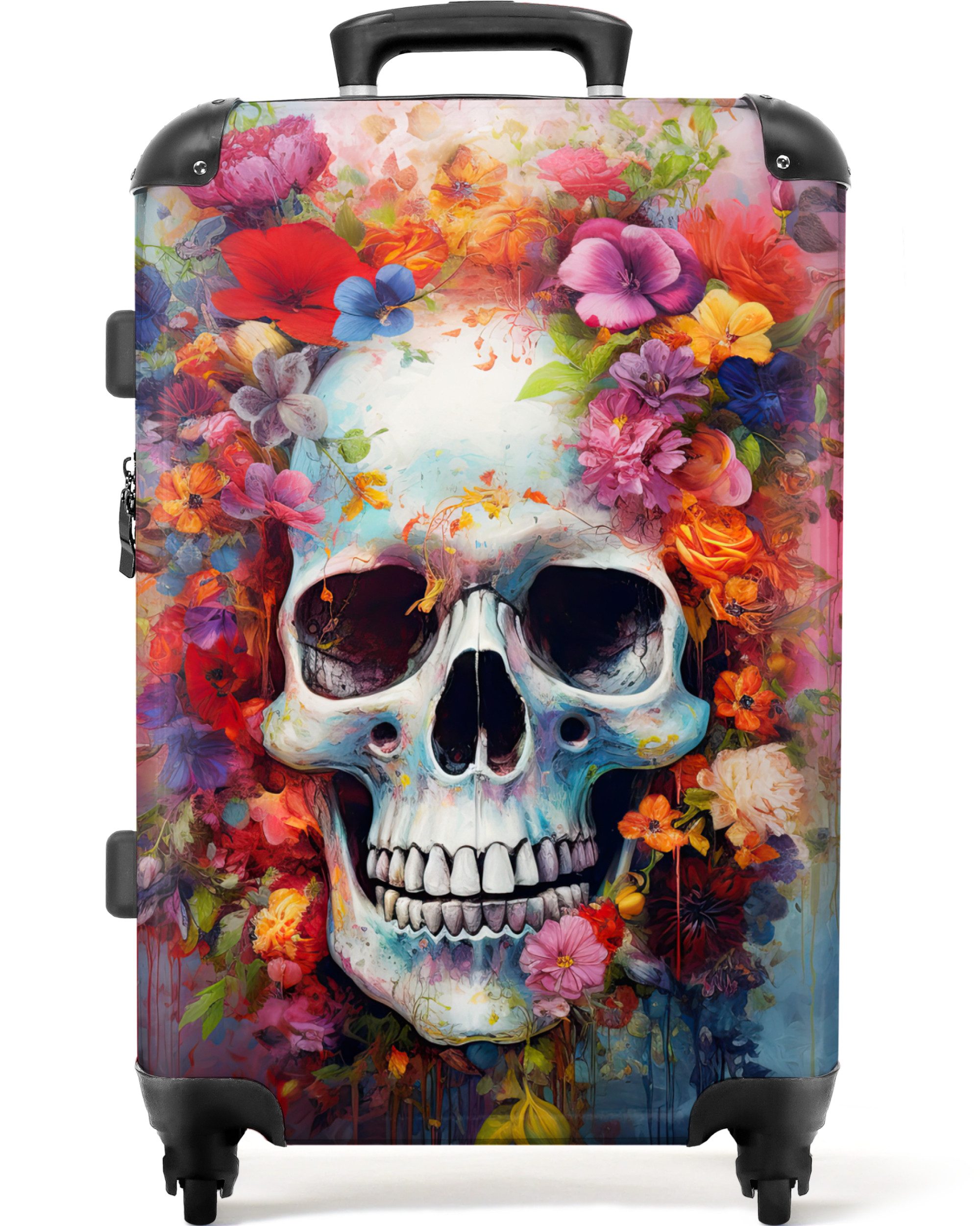 NoBoringSuitcases.com© Hartschalen-Trolley Totenkopf - Blumen - günstig online kaufen