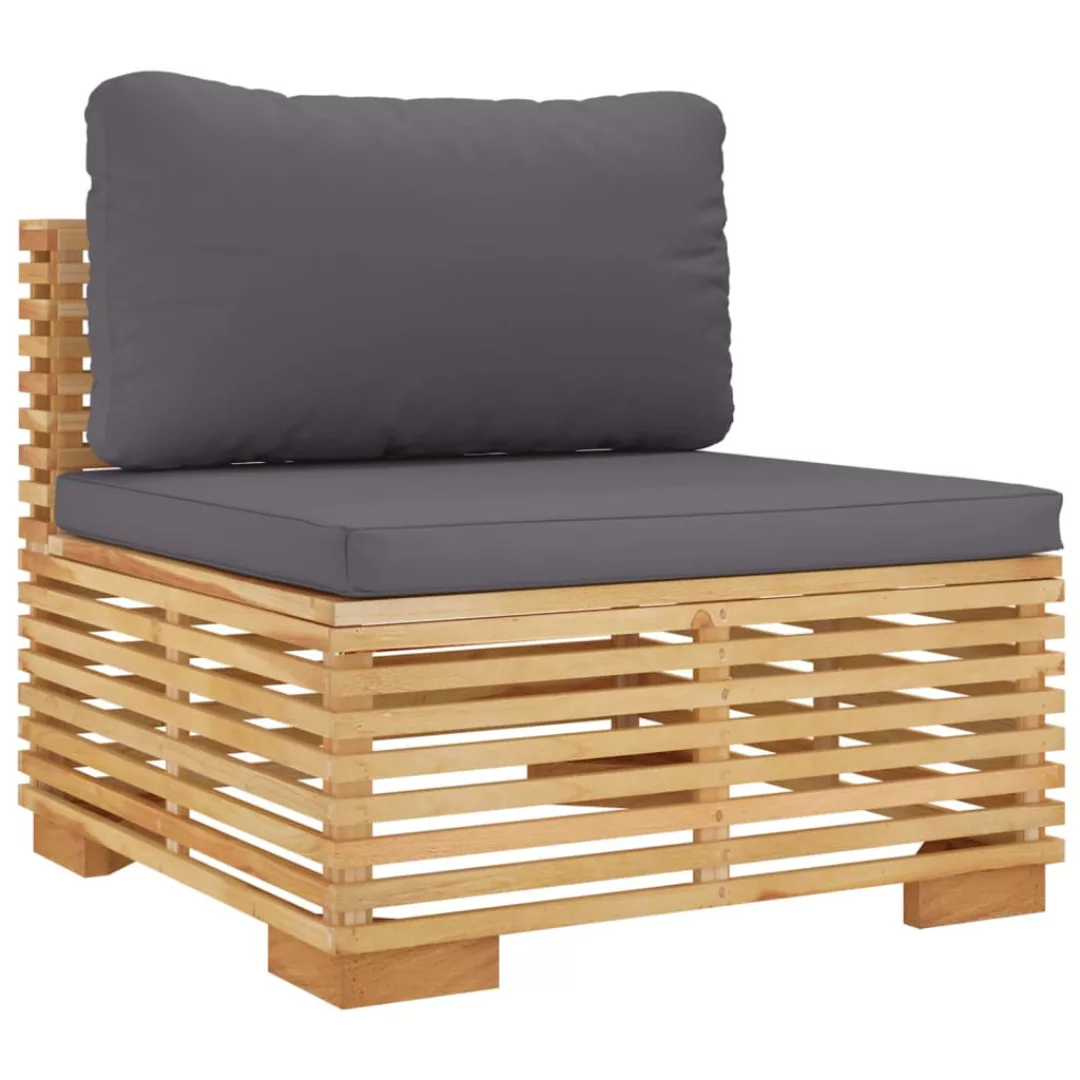 Vidaxl Garten-mittelsofa Mit Dunkelgrauen Kissen Massivholz Teak günstig online kaufen