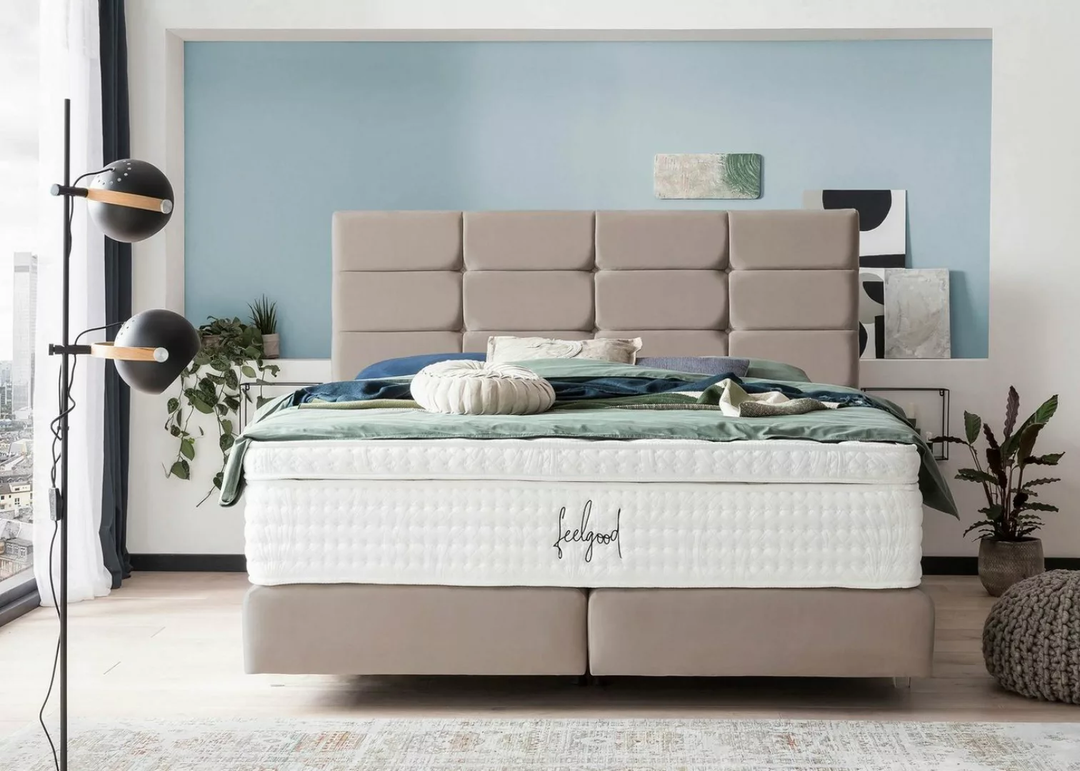 BettCo Boxspringbett Kansas (in Taupe Velours, 160 x 200 cm), Kachel-Design günstig online kaufen