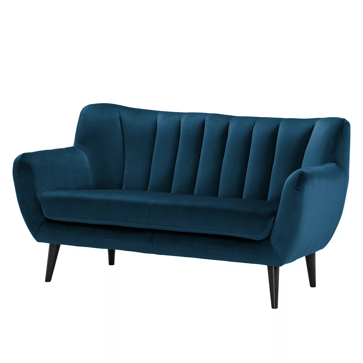 home24 Norrwood Sofa Polva I 2-Sitzer Marineblau Samt 155x82x81 cm günstig online kaufen