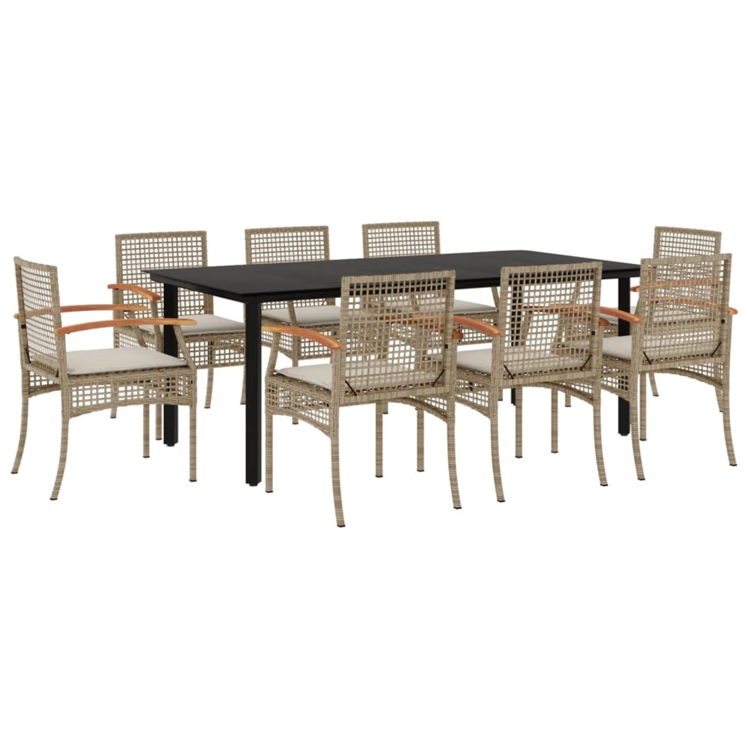 vidaXL 9-Tlg Garten-Essgruppe mit Kissen Beige Poly Rattan 3213637 günstig online kaufen