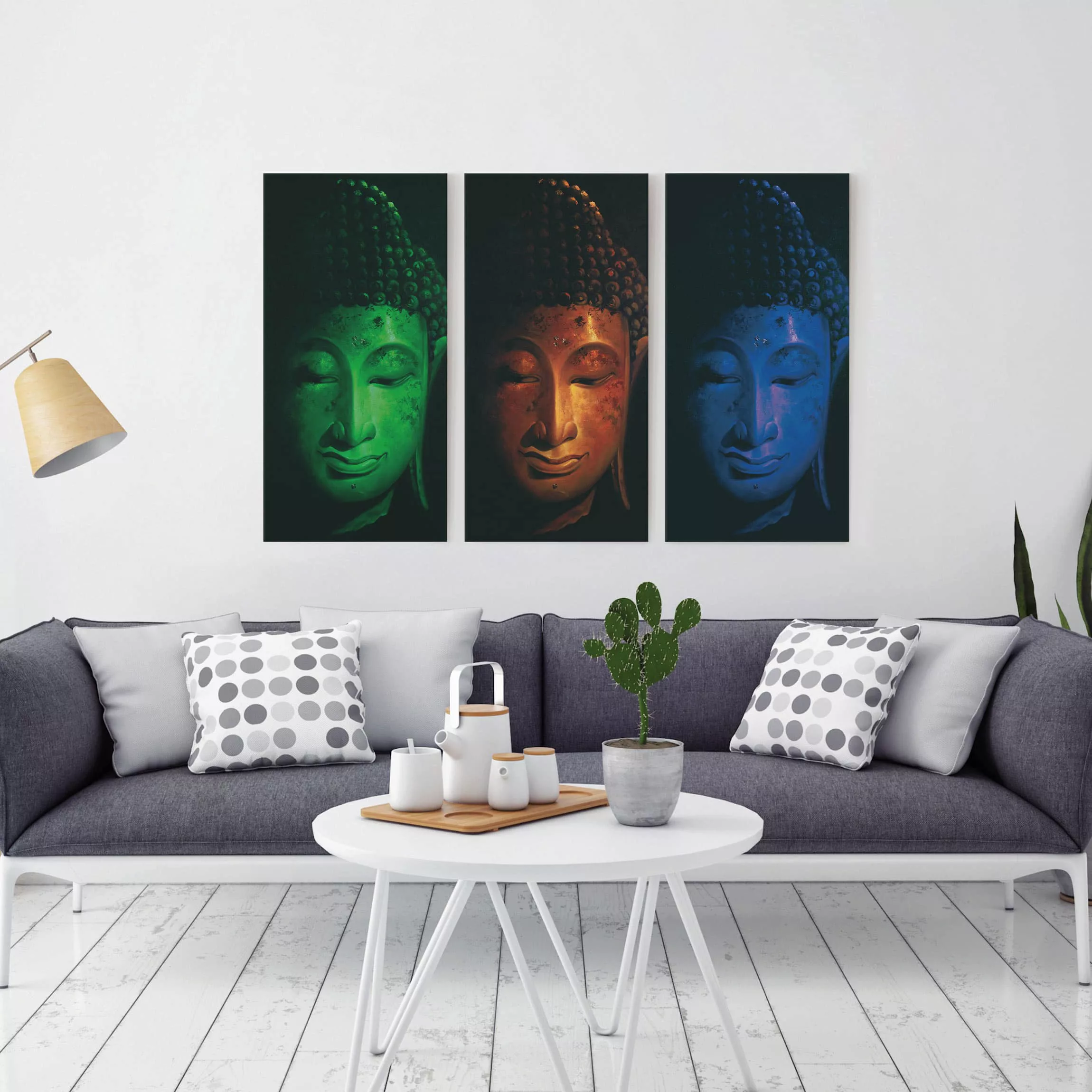 3-teiliges Leinwandbild Buddha - Hochformat Triple Buddha günstig online kaufen